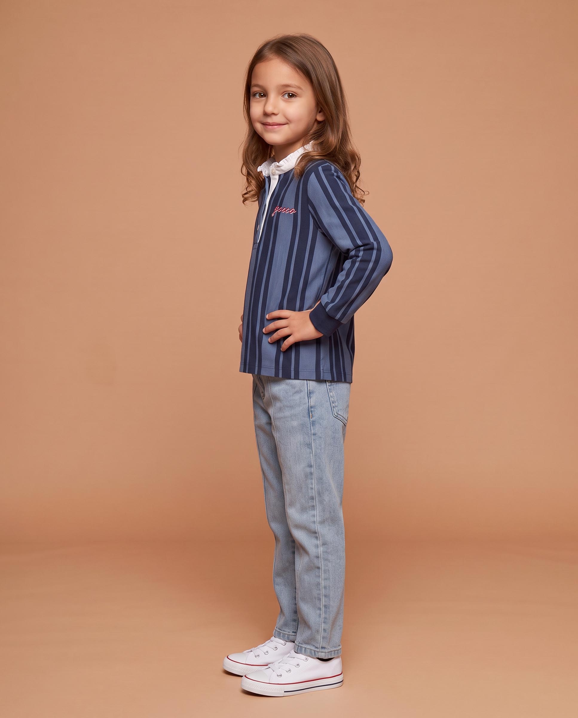 Imagen 3 de Polo de niña de rayas verticales - Gocco - Azul oscuro Azul oscuro