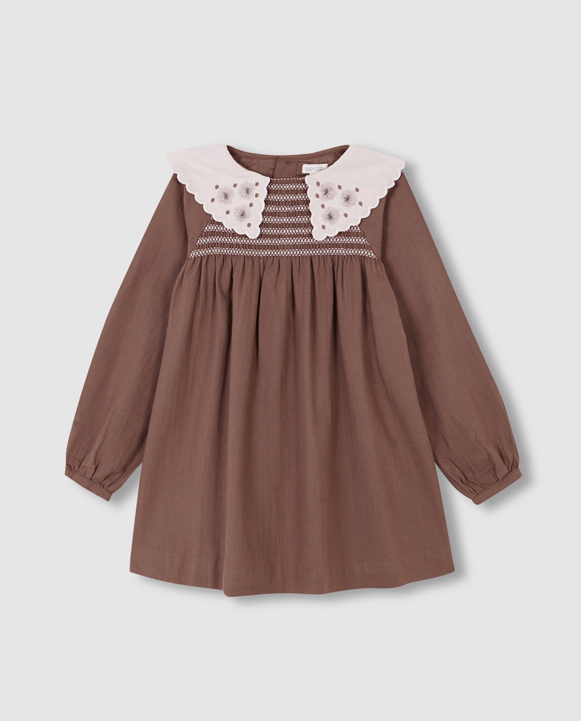 Imagen 1 de Vestido de niña con nido de abeja Marrón