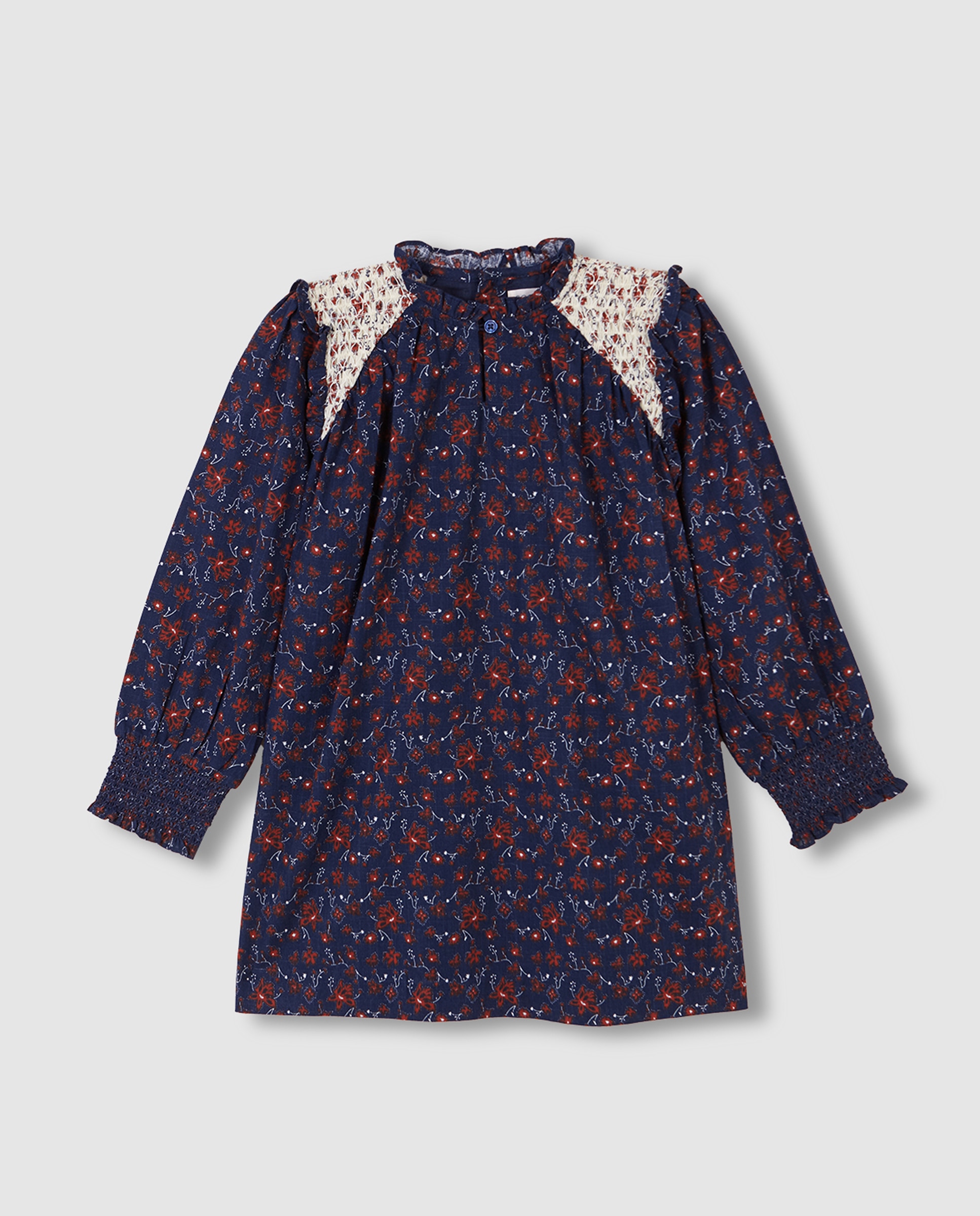 Imagen 1 de Vestido de niña con smock indio a contraste Azul marino