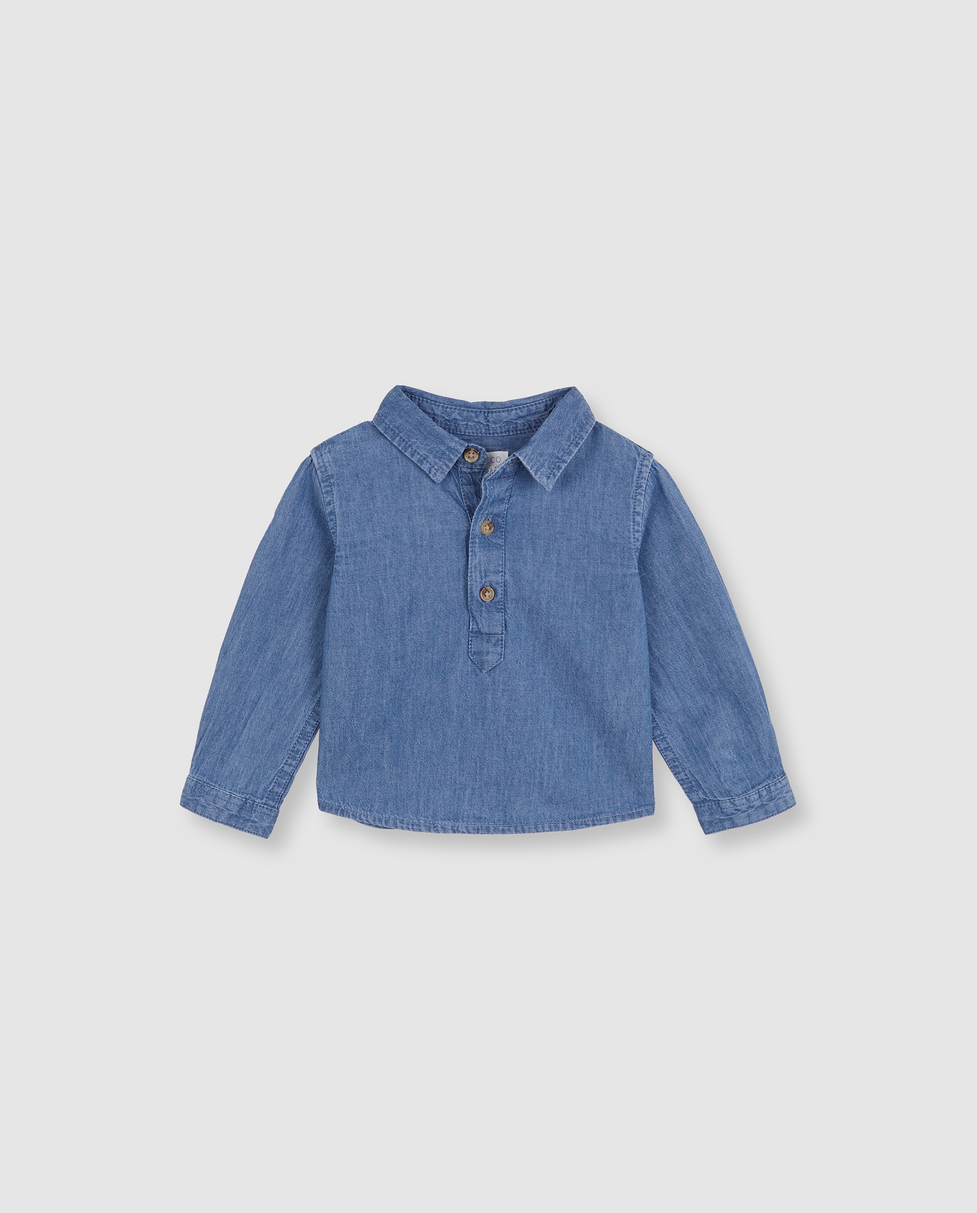 Imagen 1 de Camisa vaquera de bebé con canesú y tapeta corta Azul índigo