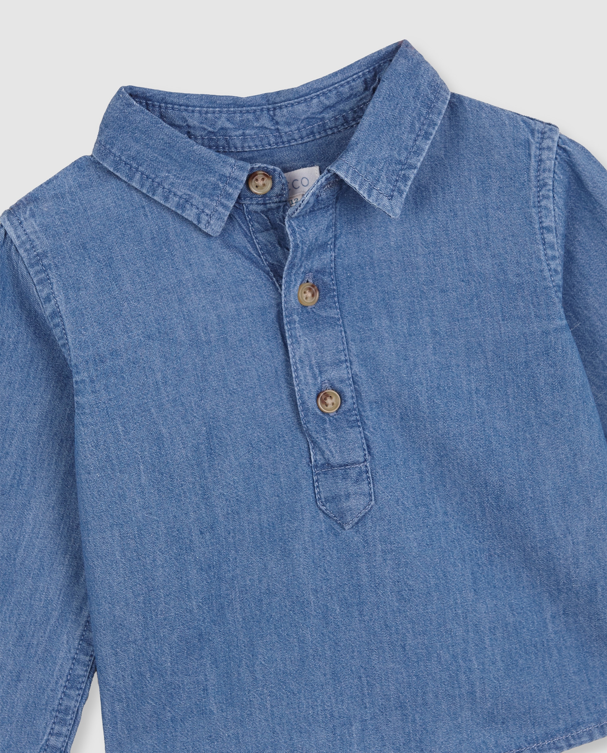 Imagen 4 de Camisa vaquera de bebé con canesú y tapeta corta - Gocco - Azul índigo Azul índigo