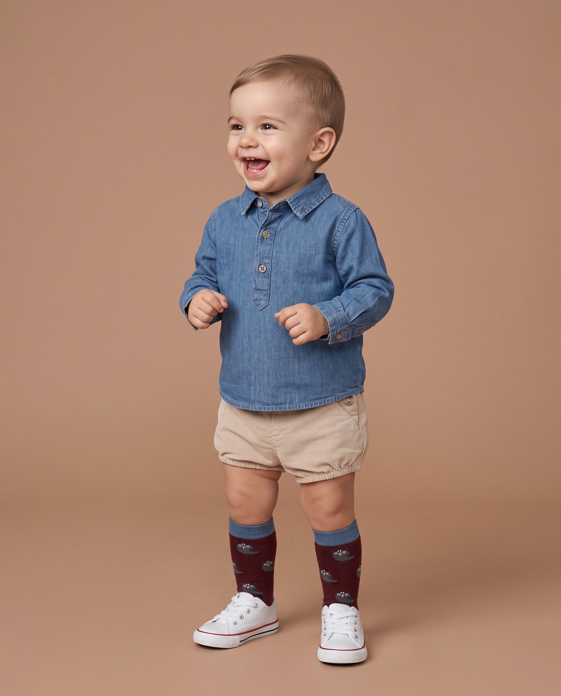 Imagen 3 de Camisa vaquera de bebé con canesú y tapeta corta - Gocco - Azul índigo Azul índigo