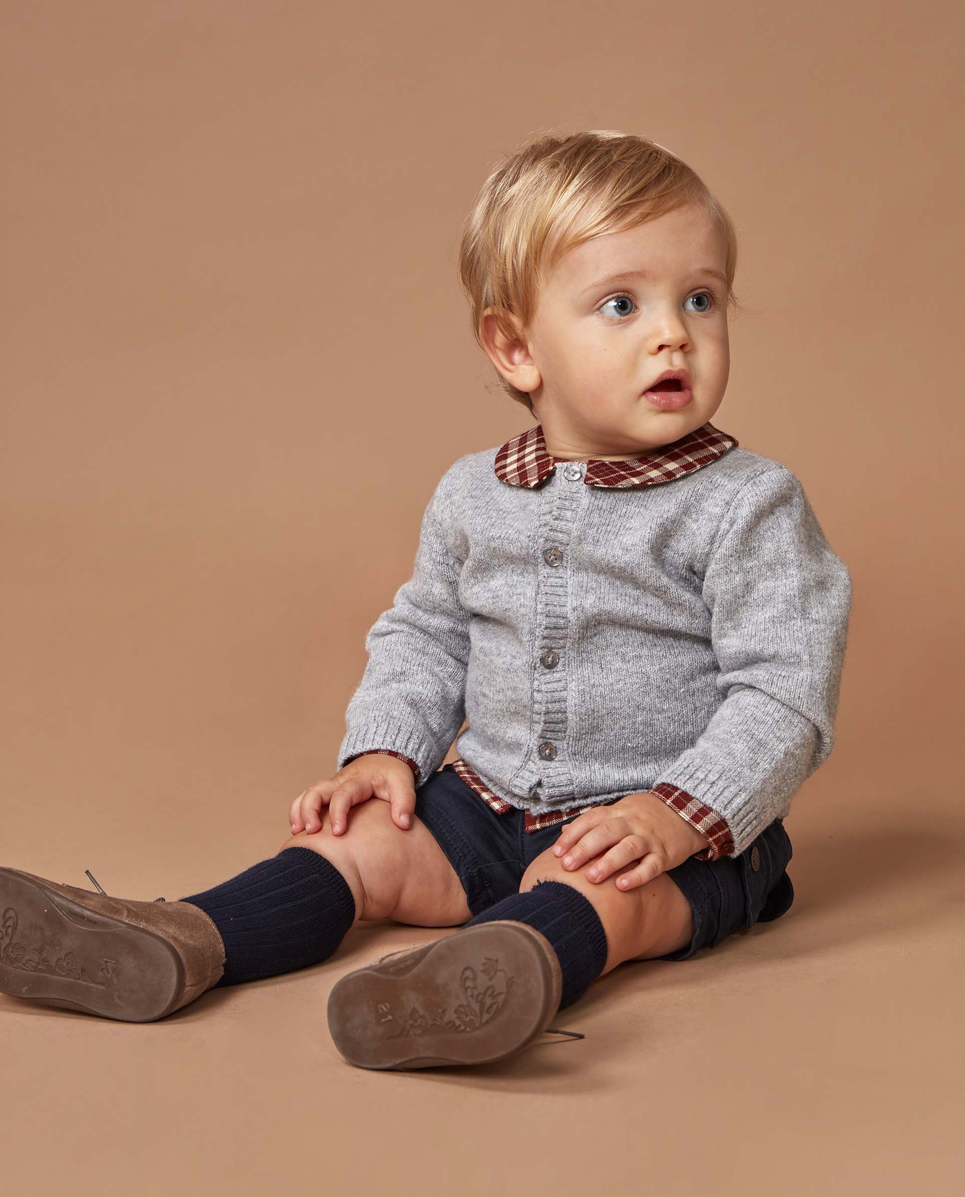 Chaqueta de bebé con cuello caja - Gocco - Gris Gris-1