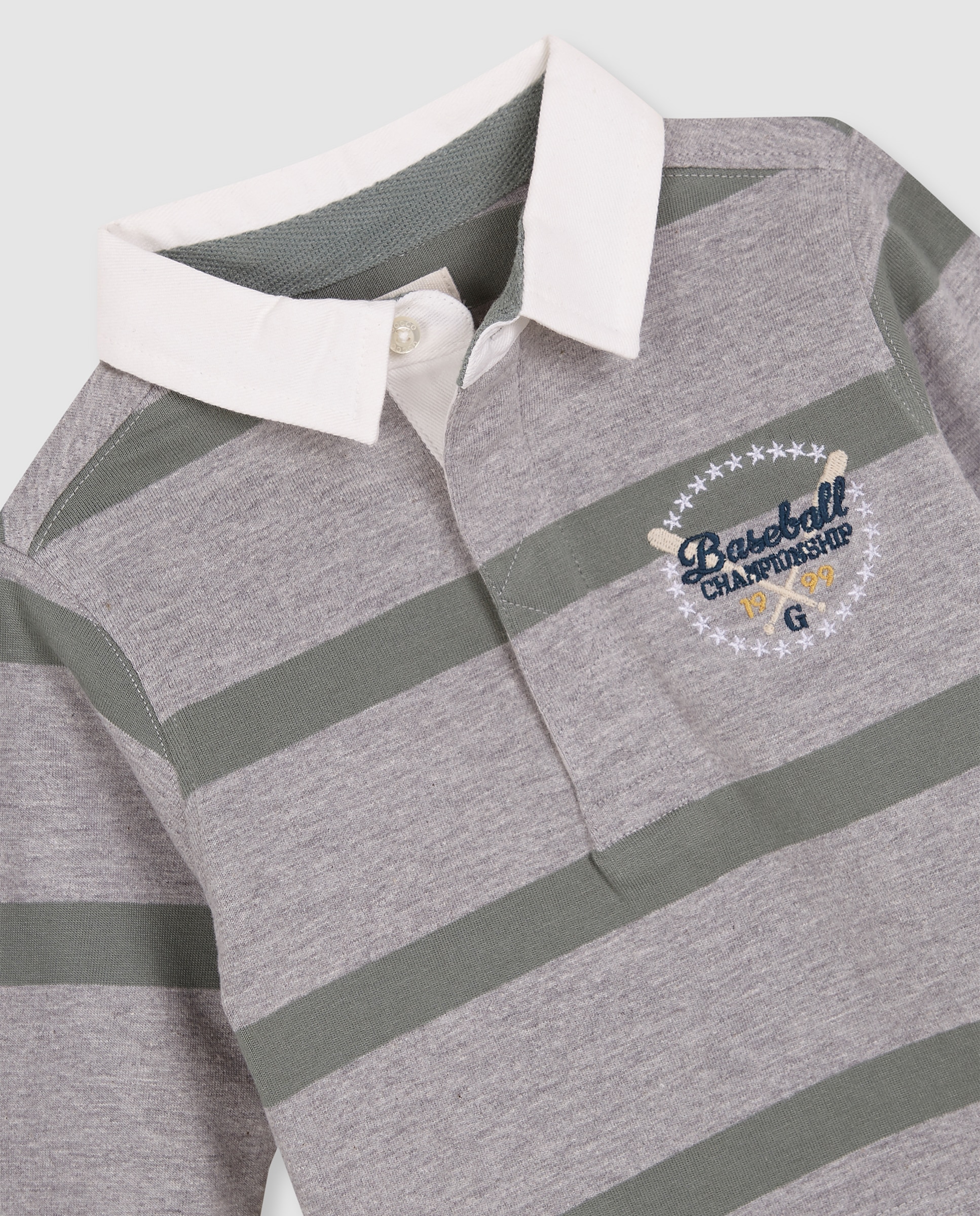 Polo de bebé con bordado y cuello de sarga - Gocco - Gris Gris-5