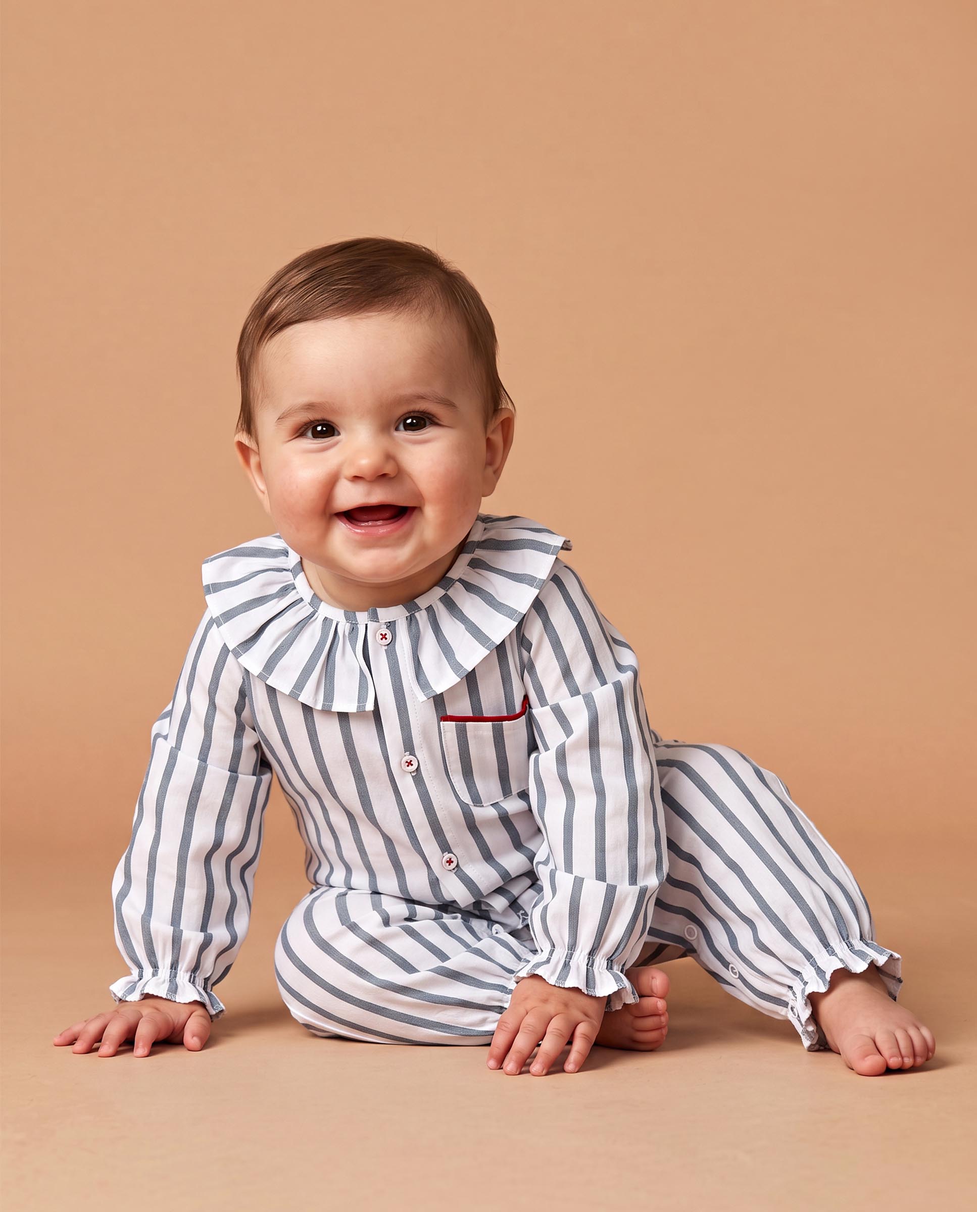 Pijama de bebé de punto con cuello volante - Gocco - Azul Azul-2