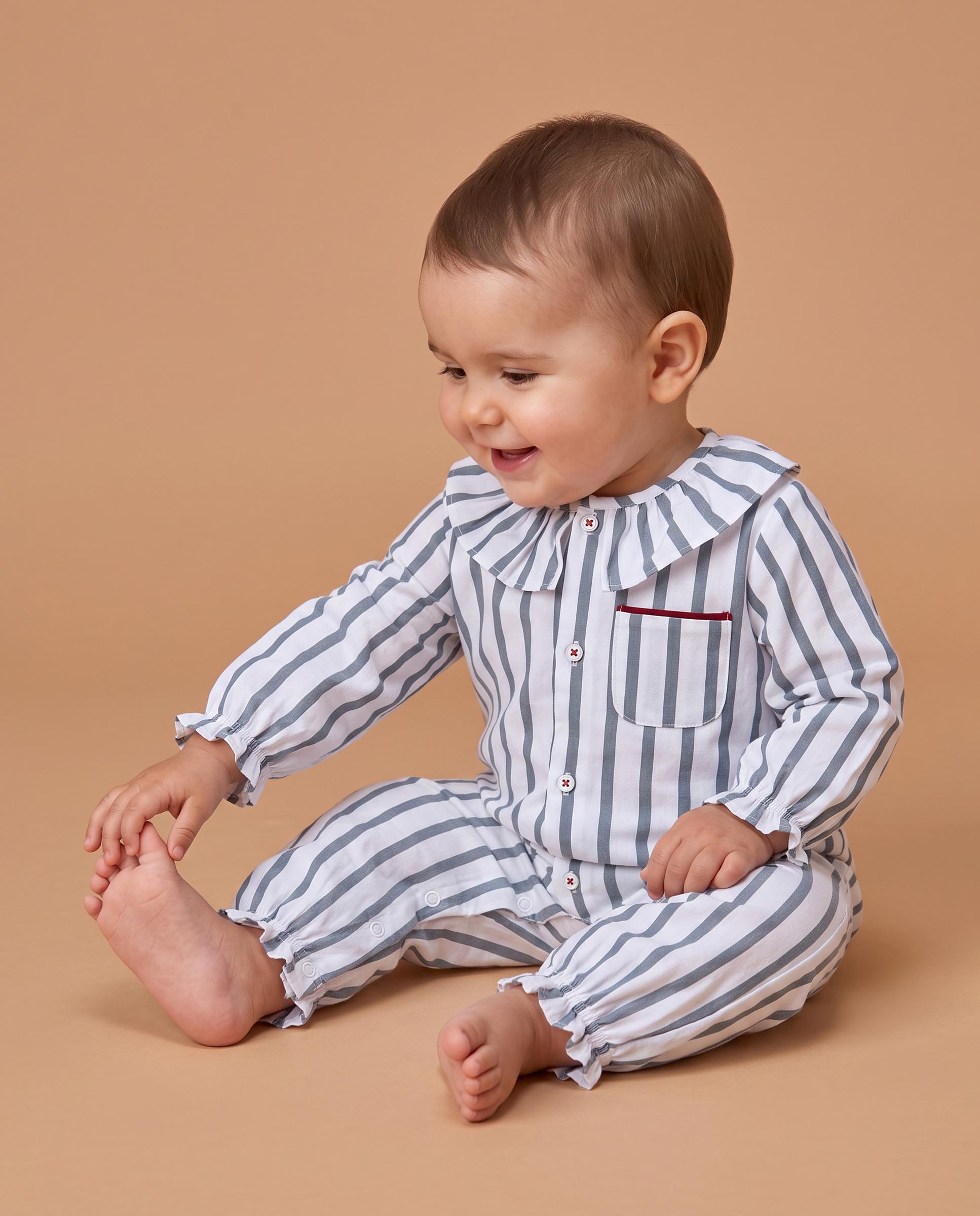 Pijama de bebé de punto con cuello volante - Gocco - Azul Azul-3