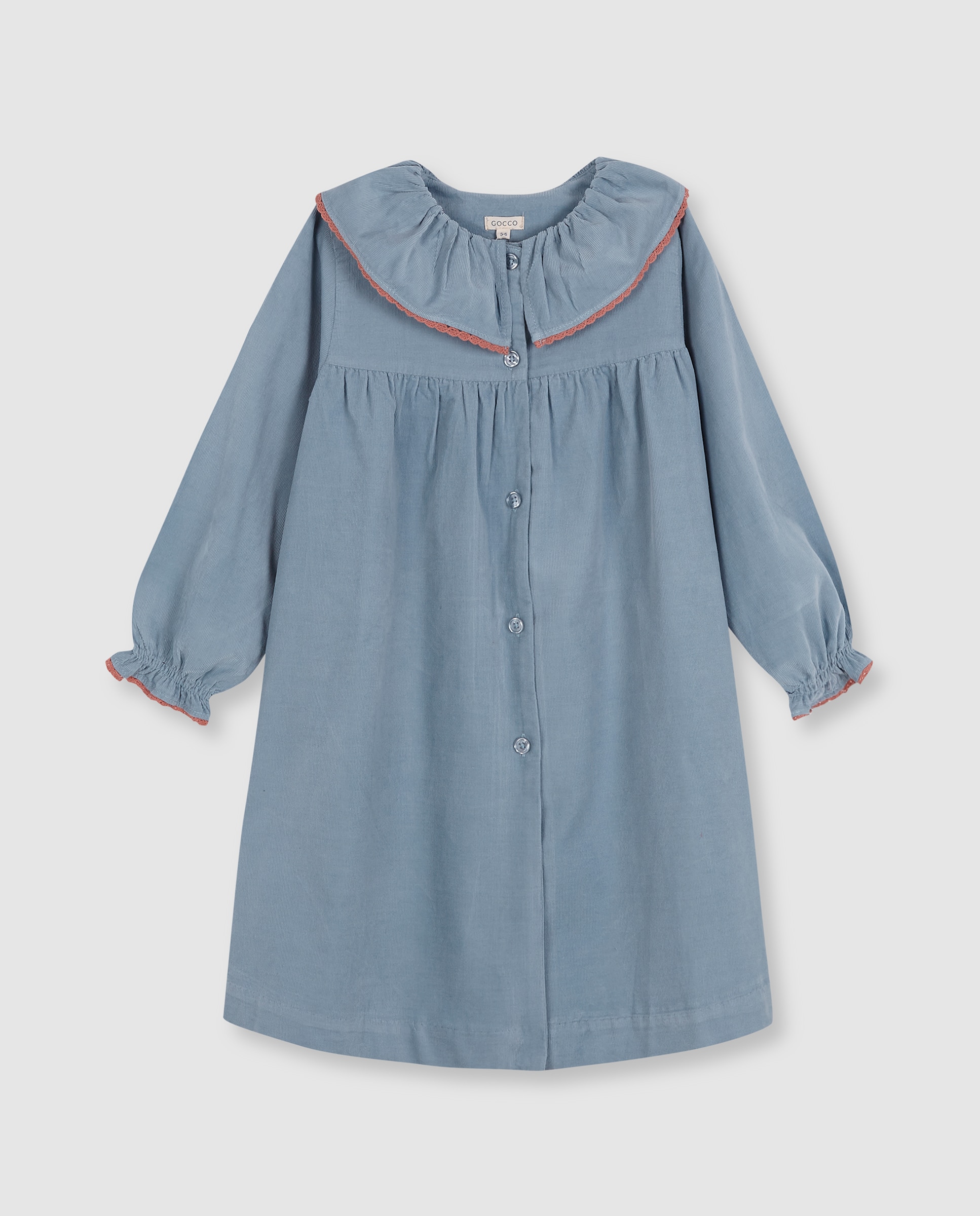 Bata de niña de micropana con tira bordada - Gocco - Azul claro Azul claro-1