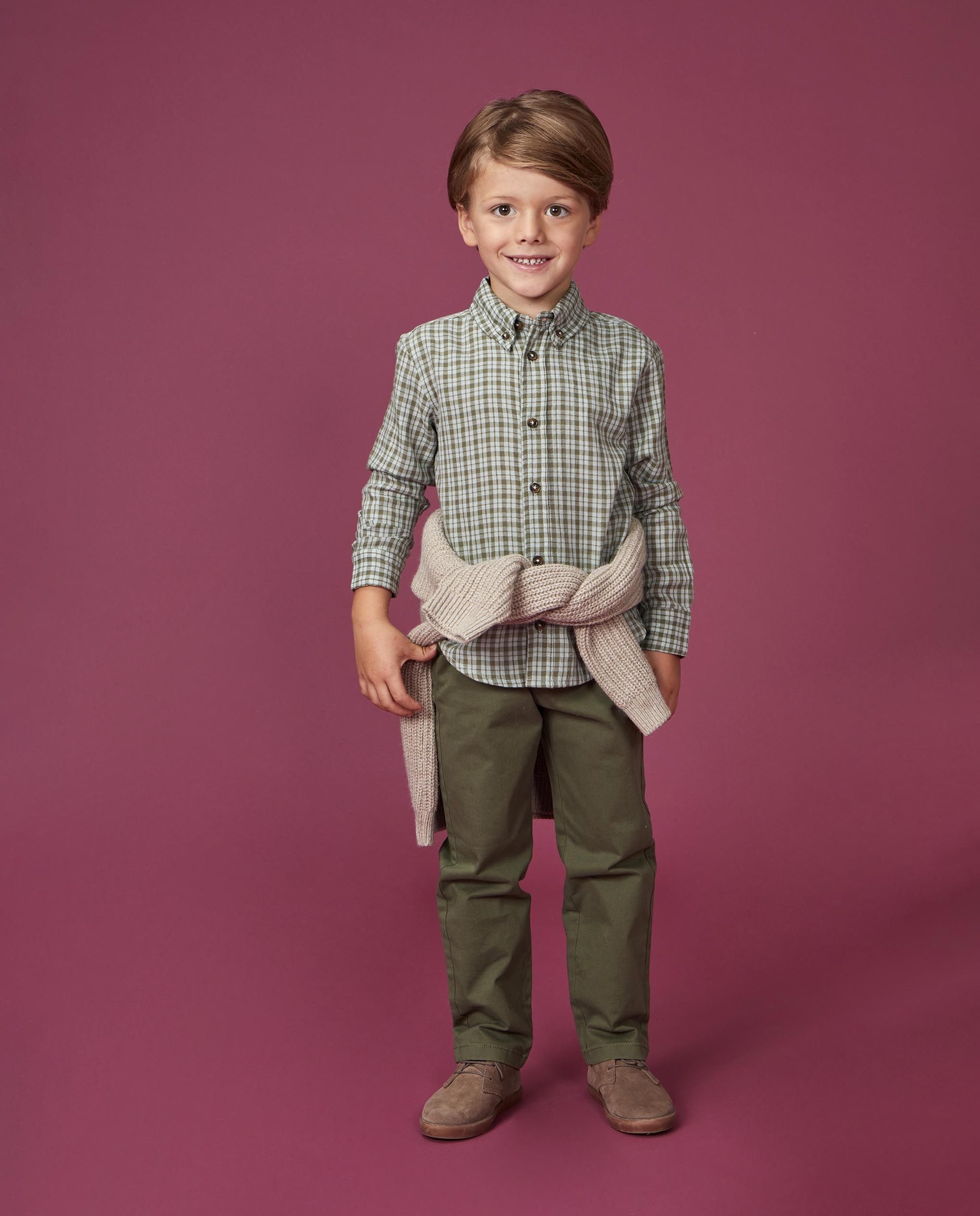 Imagen 3 de Camisa de niño de cuadros con cuello camisero - Gocco - Gris claro Gris claro