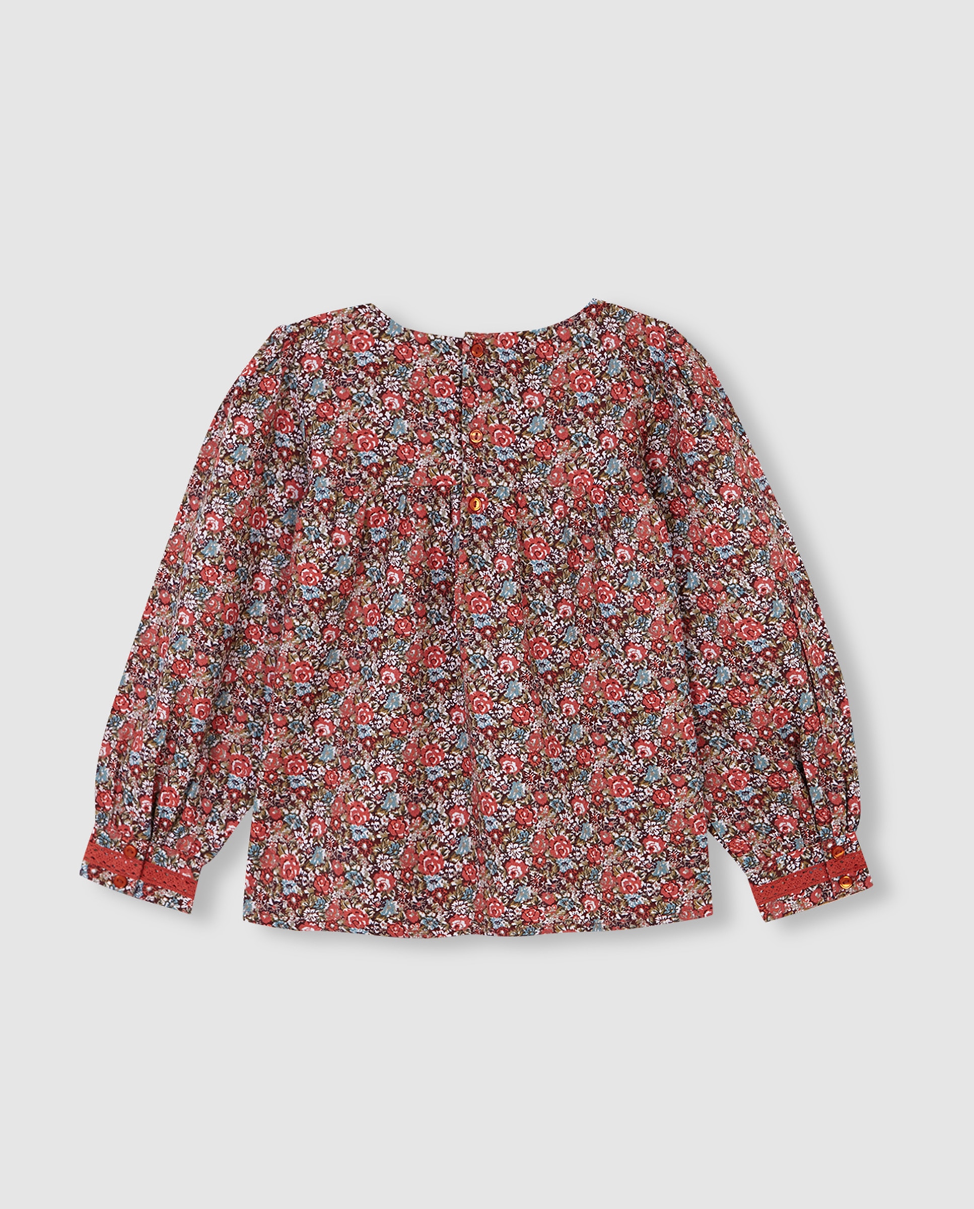 Imagen 3 de Blusa de niña con estampado floral y tira bordada - Gocco - Naranja Naranja