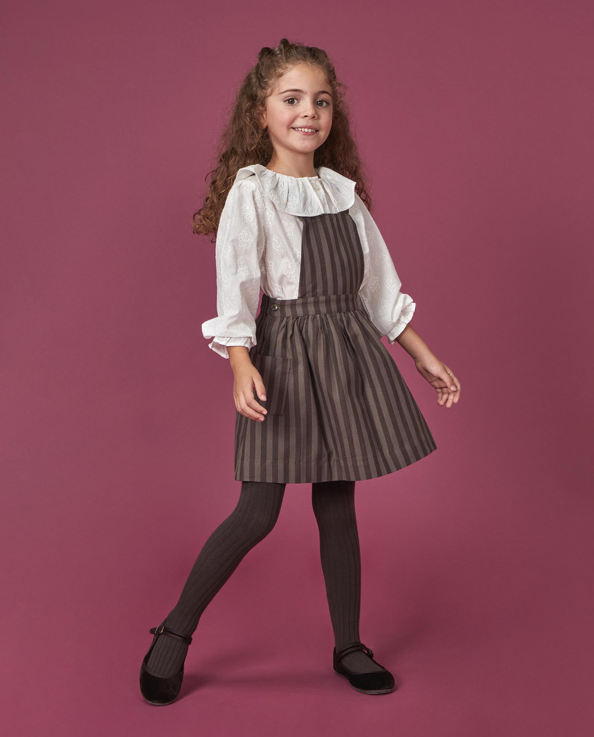 Imagen 2 de Pichi de niña de rayas con bolsillos - Gocco - Marrón oscuro Marrón oscuro