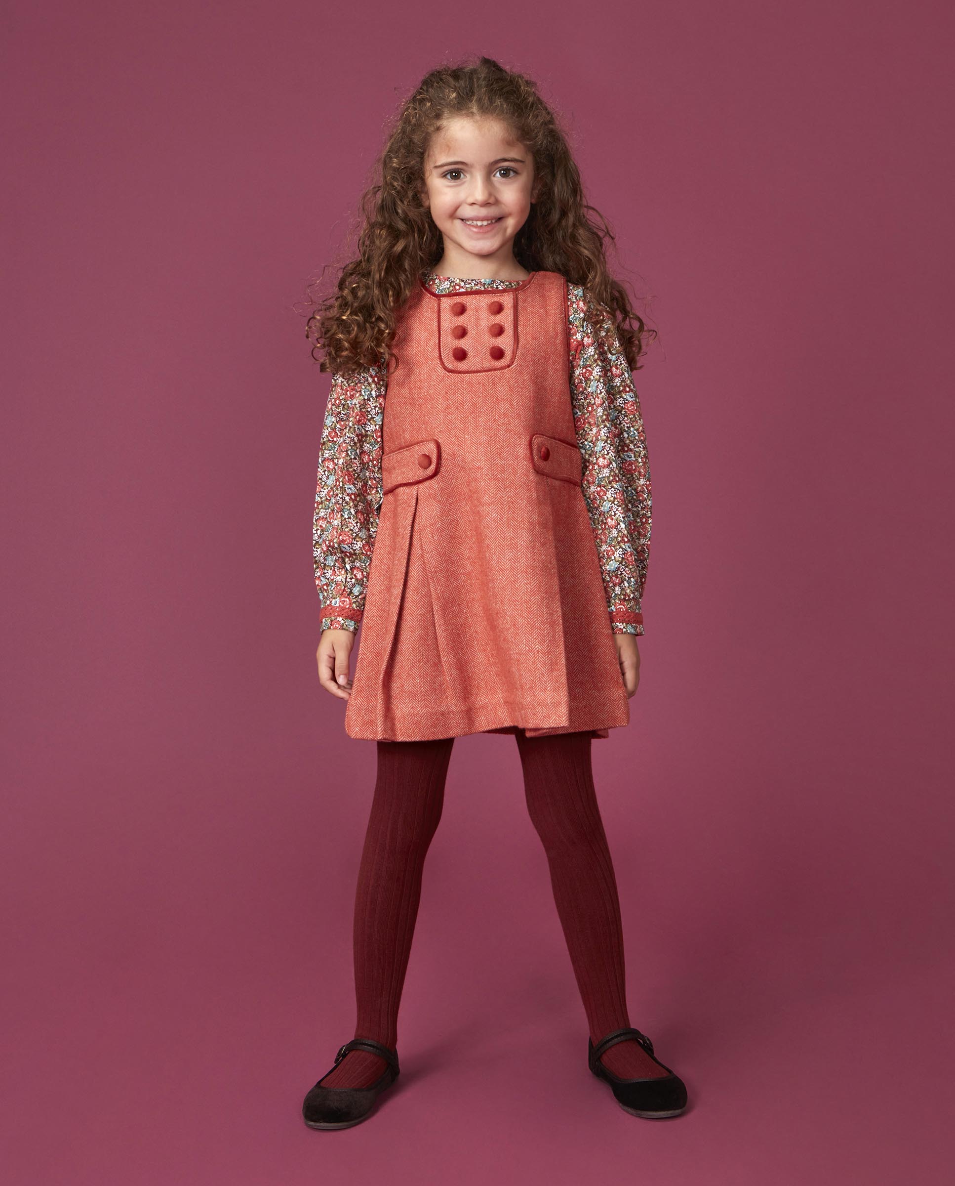 Imagen 2 de Pichi de niña de espiga con detalles de terciopelo - Gocco - Naranja Naranja