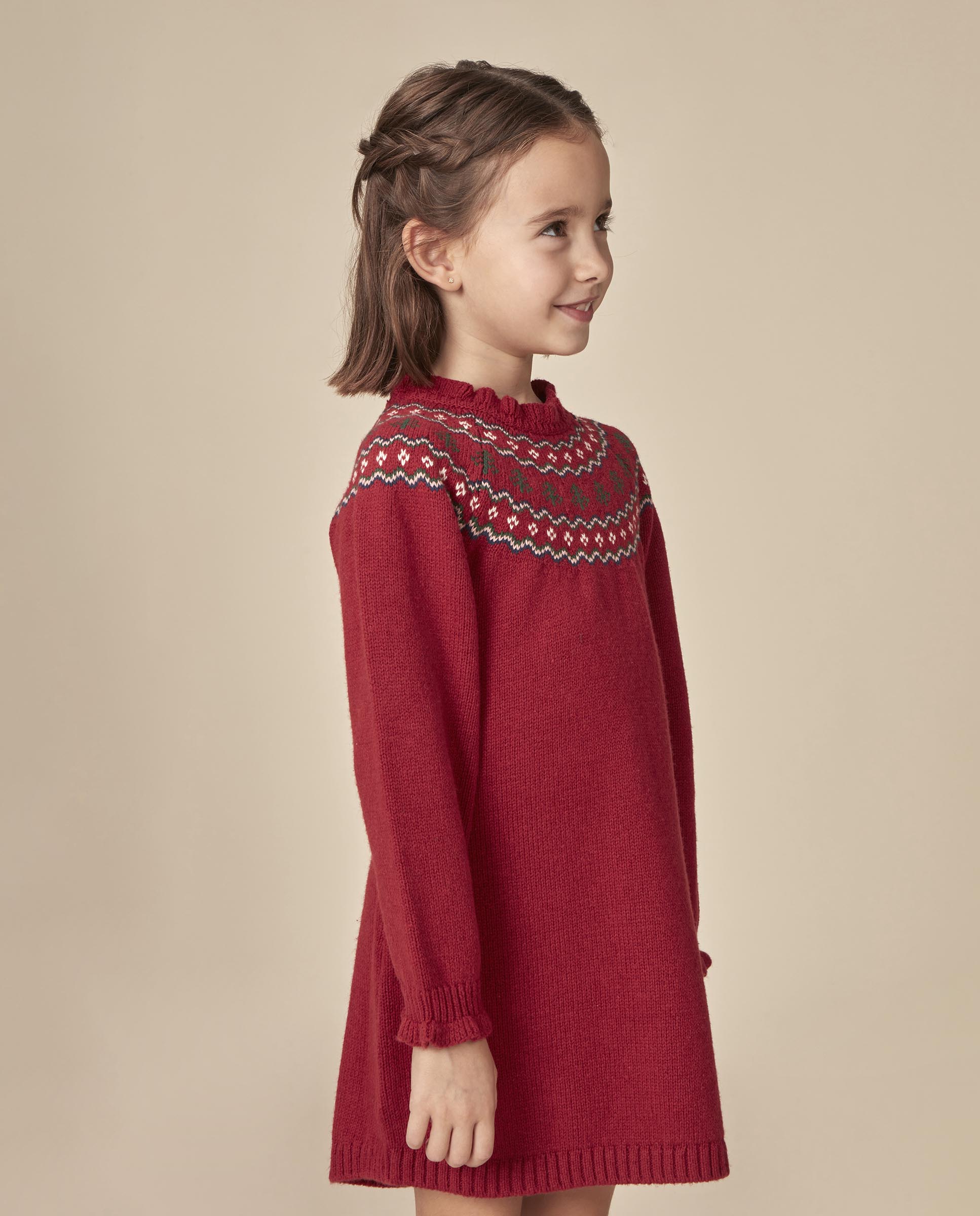 Imagen 1 de Vestido de niña con greca de navidad Rojo