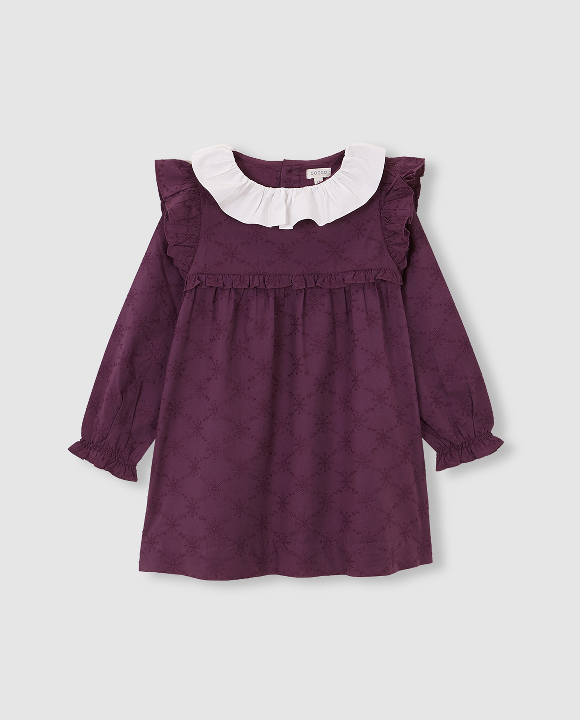 Imagen 1 de Vestido de niña calado con cuello de volante - Gocco - Morado Morado