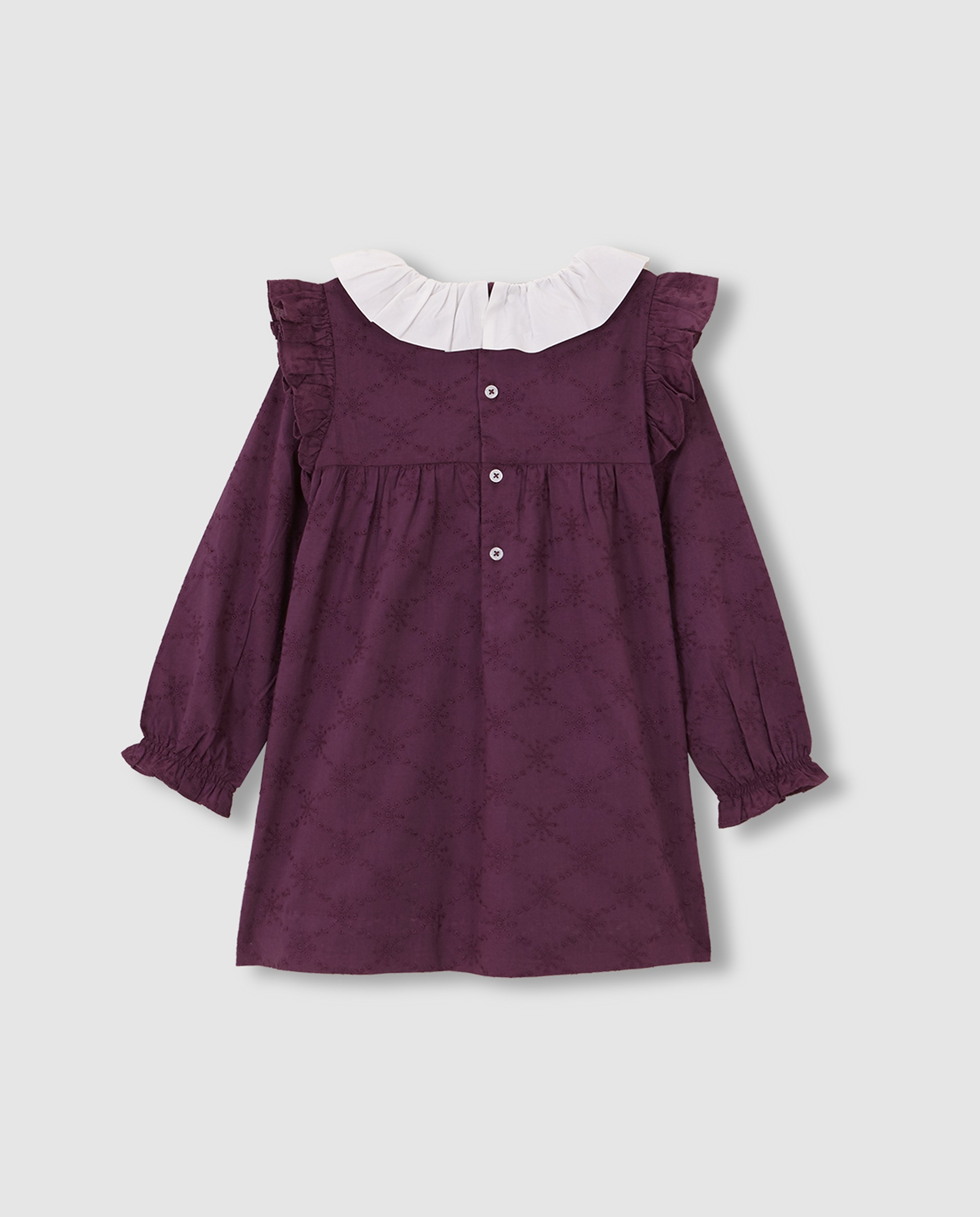 Imagen 5 de Vestido de niña calado con cuello de volante - Gocco - Morado Morado