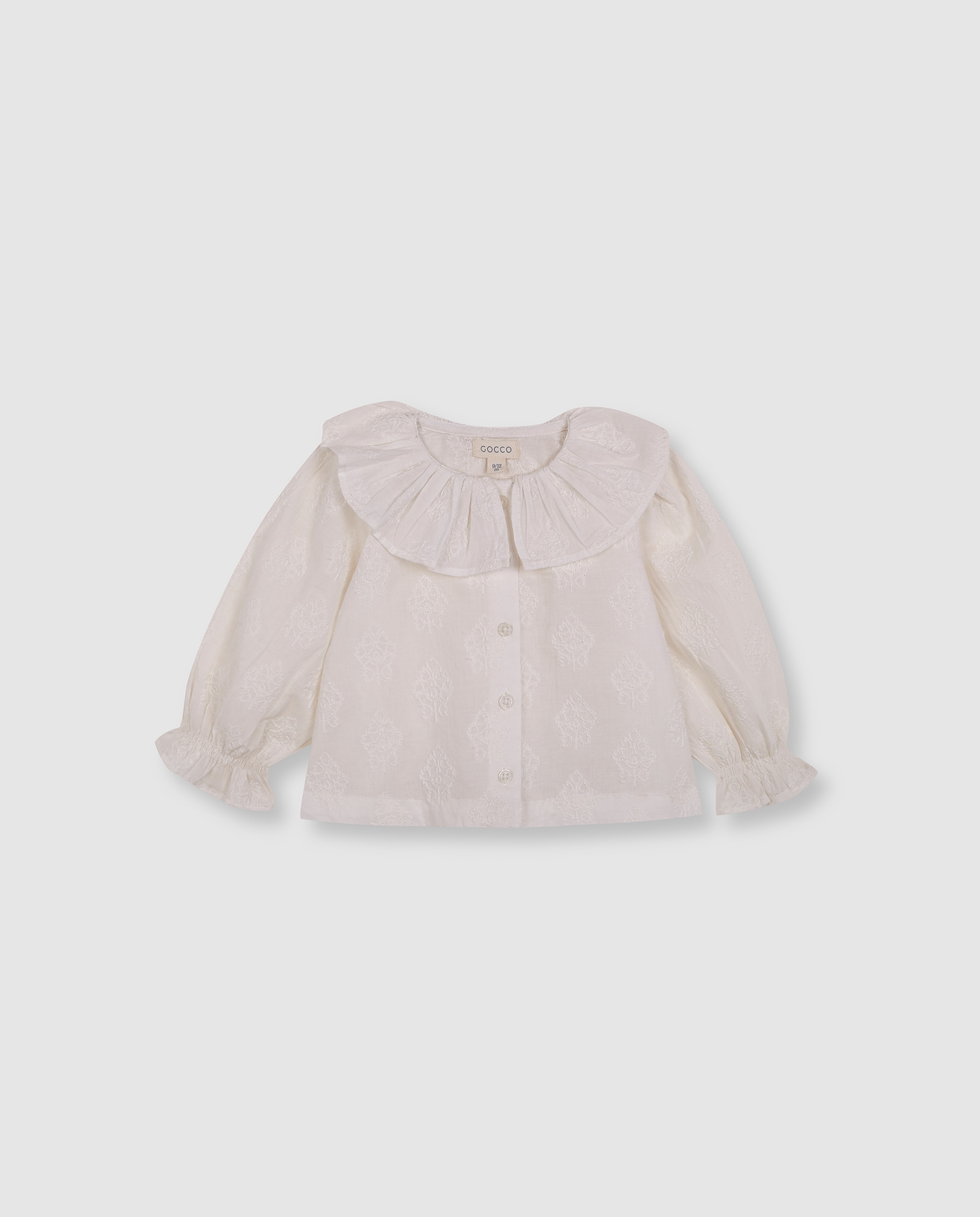 Imagen 0 de Blusa de bebé bordada con manga abullonada Blanco