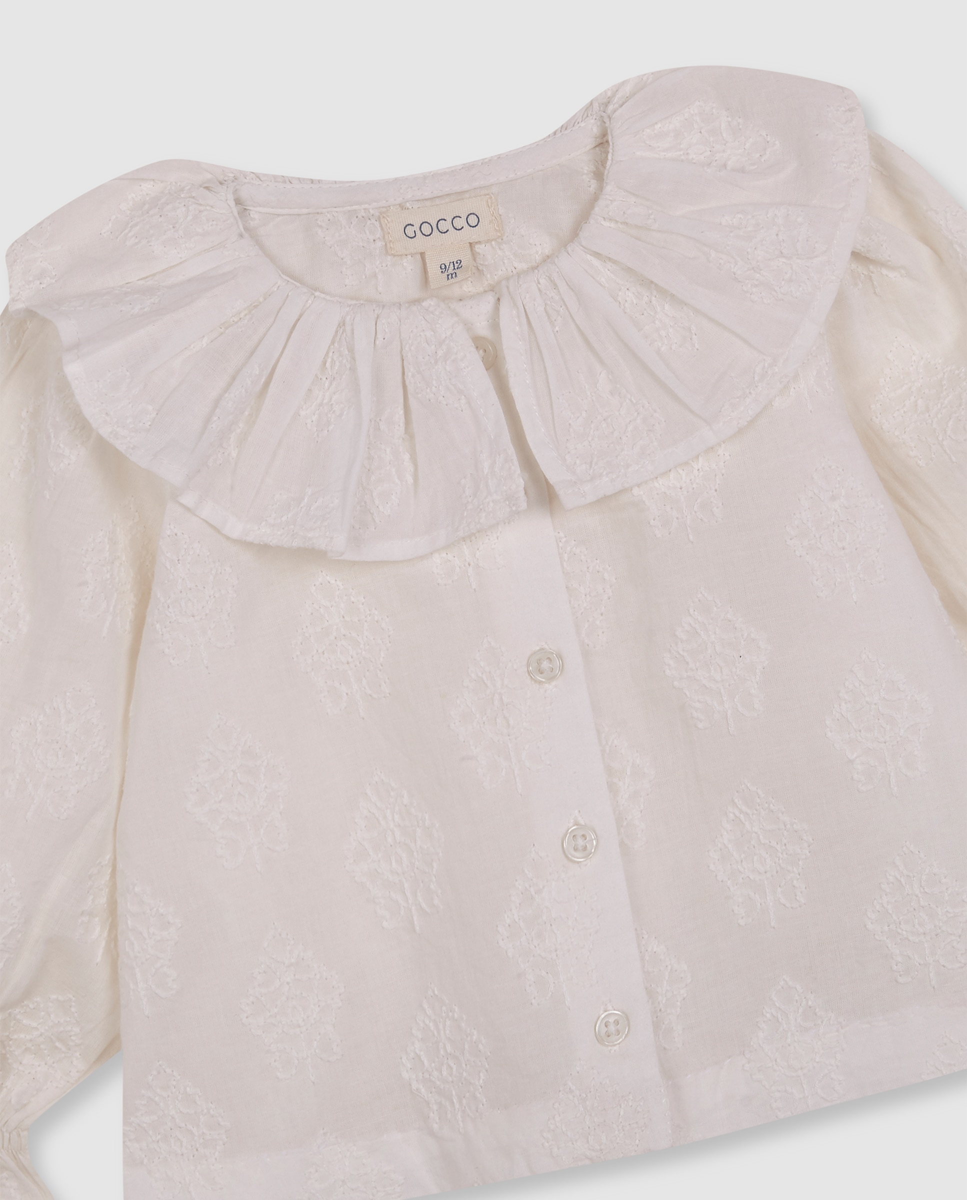 Blusa de bebé bordada con manga abullonada - Gocco - Blanco Blanco-2