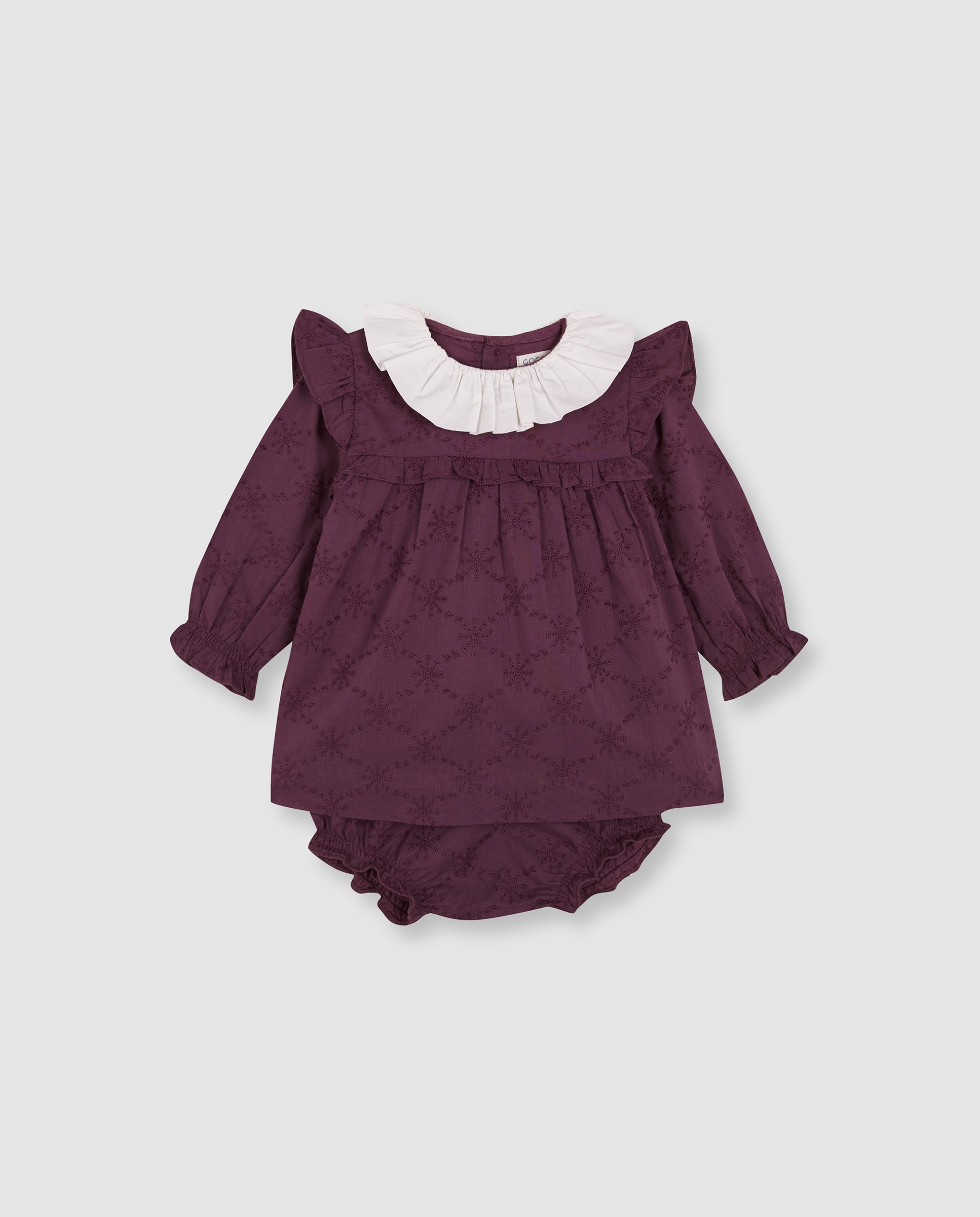 Imagen 0 de Vestido de bebé calado con cuello de volante Morado