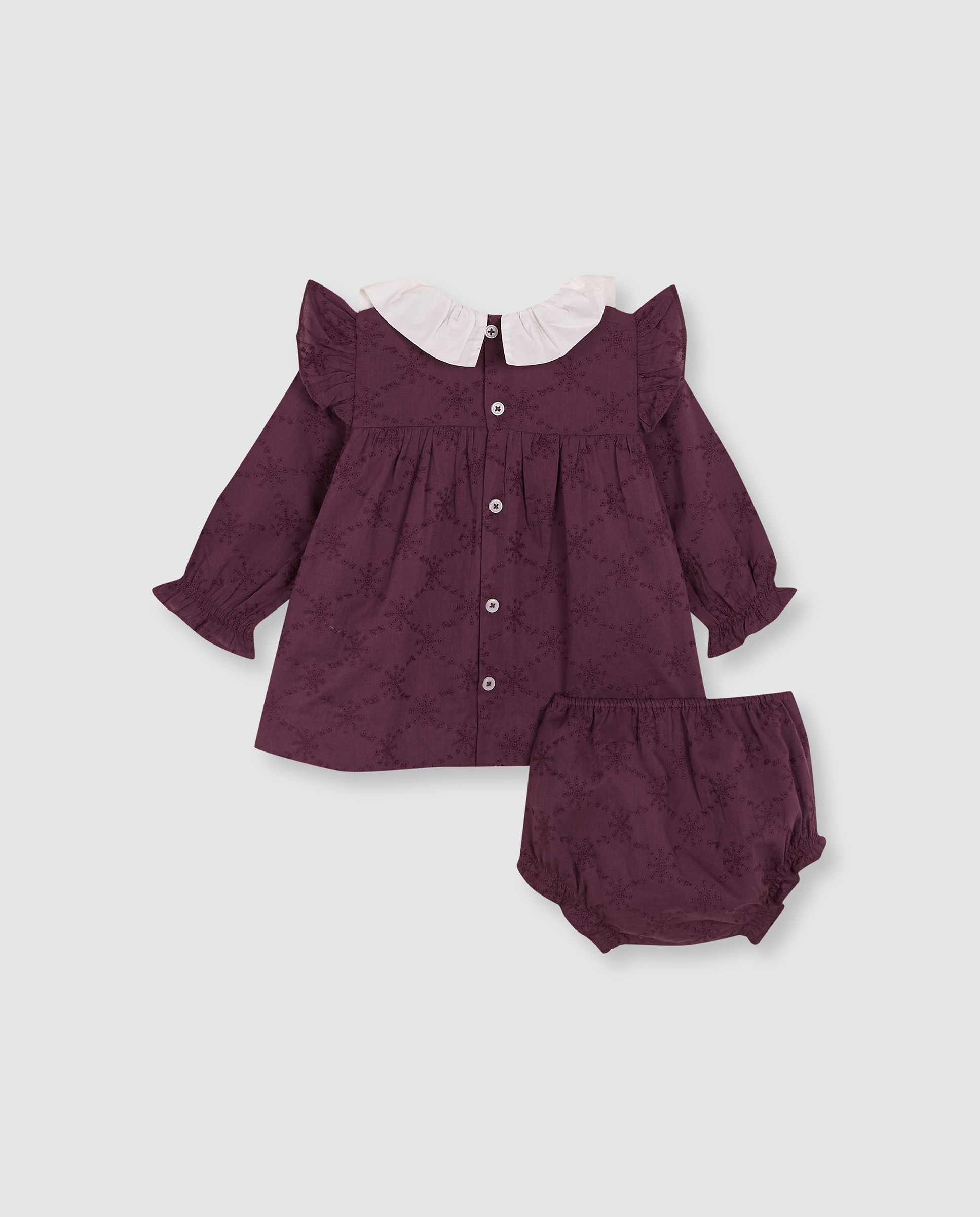 Vestido de bebé calado con cuello de volante - Gocco - Morado Morado-3
