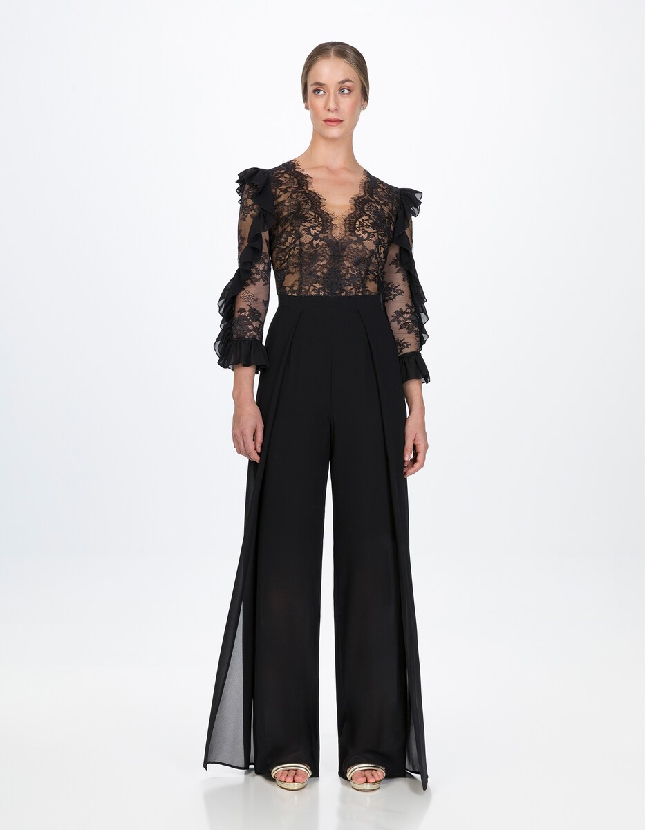 Pantalón Palazzo Palazzo De Encaje Negro Conjunto De Mujer De Top