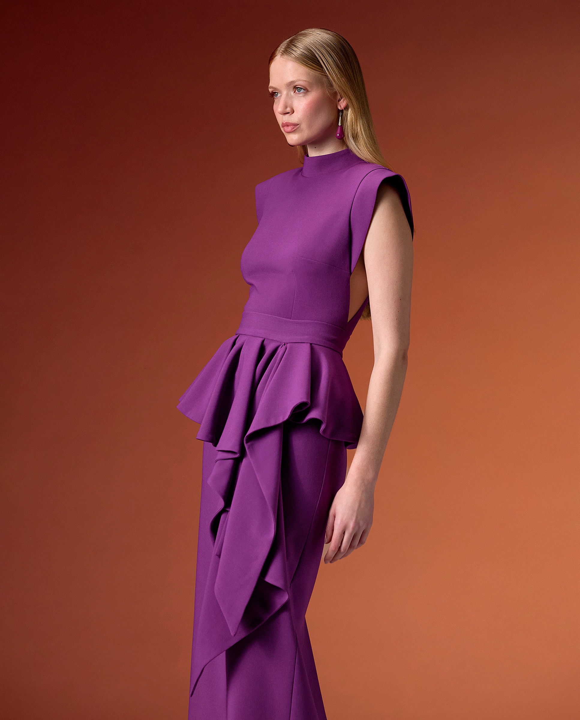 Vestido midi con magas sisa y con peplum desmontable. - Sonia Peña - Violeta Violeta-3