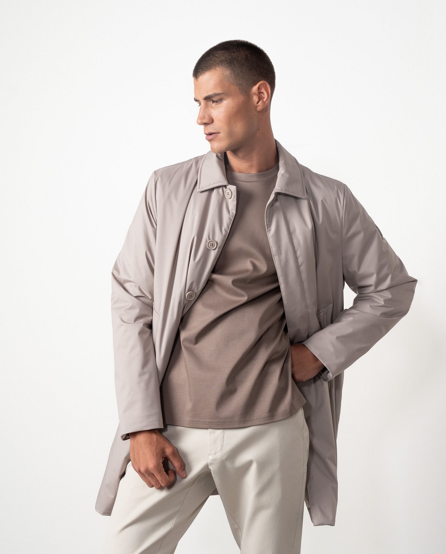 Gabardina de hombre ultraligera con cuello camisero - Etiem - Crudo Crudo-4