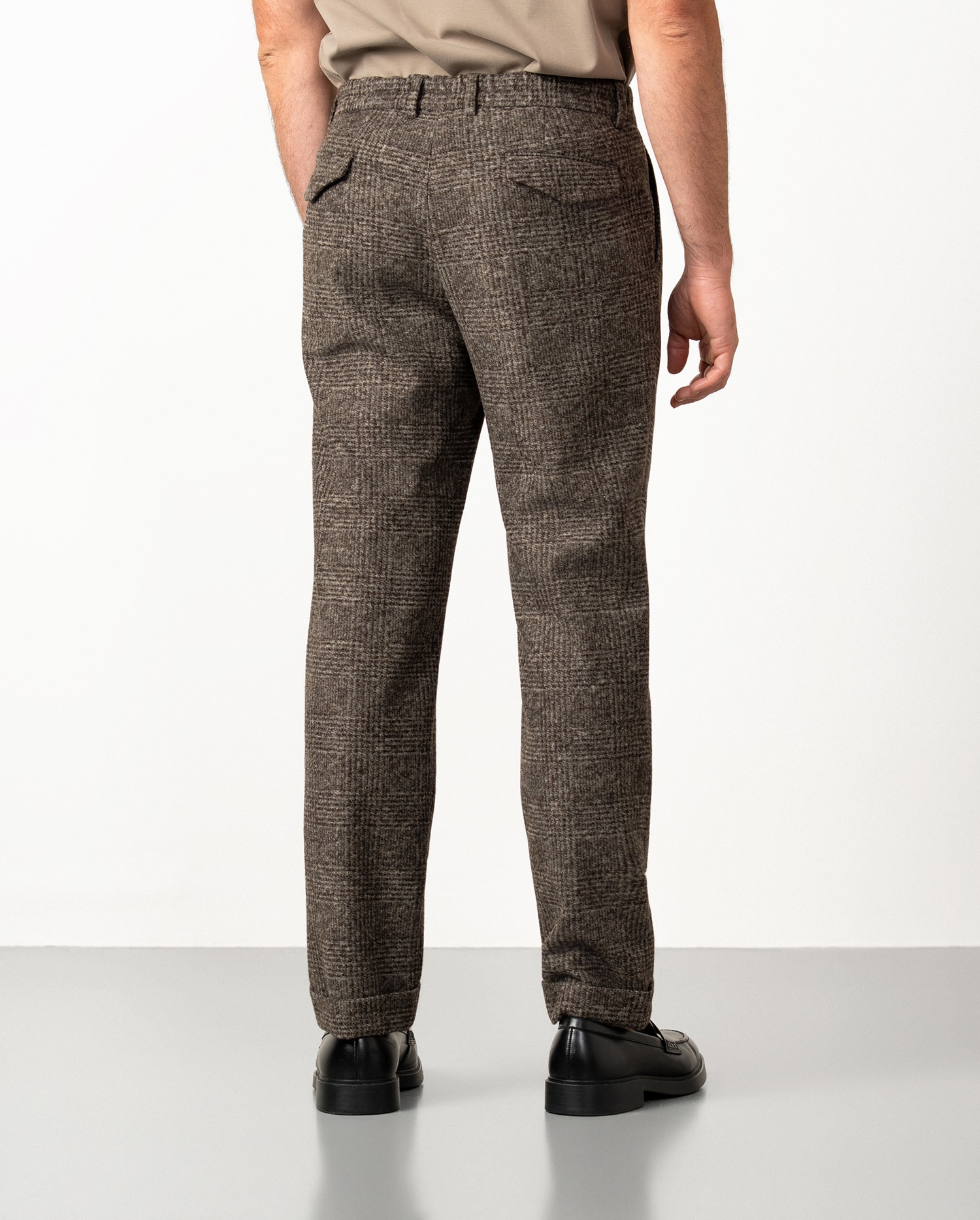 Pantalón de hombre con cordón y goma en cuadro gales - Etiem - Marrón Marrón-5