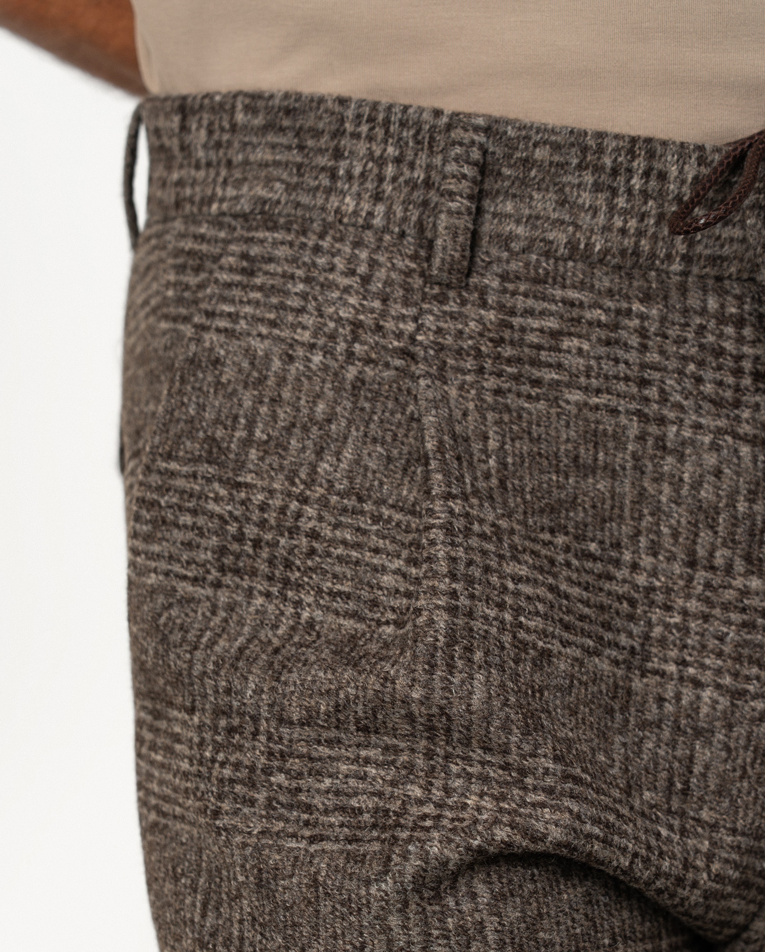 Pantalón de hombre con cordón y goma en cuadro gales - Etiem - Marrón Marrón-7