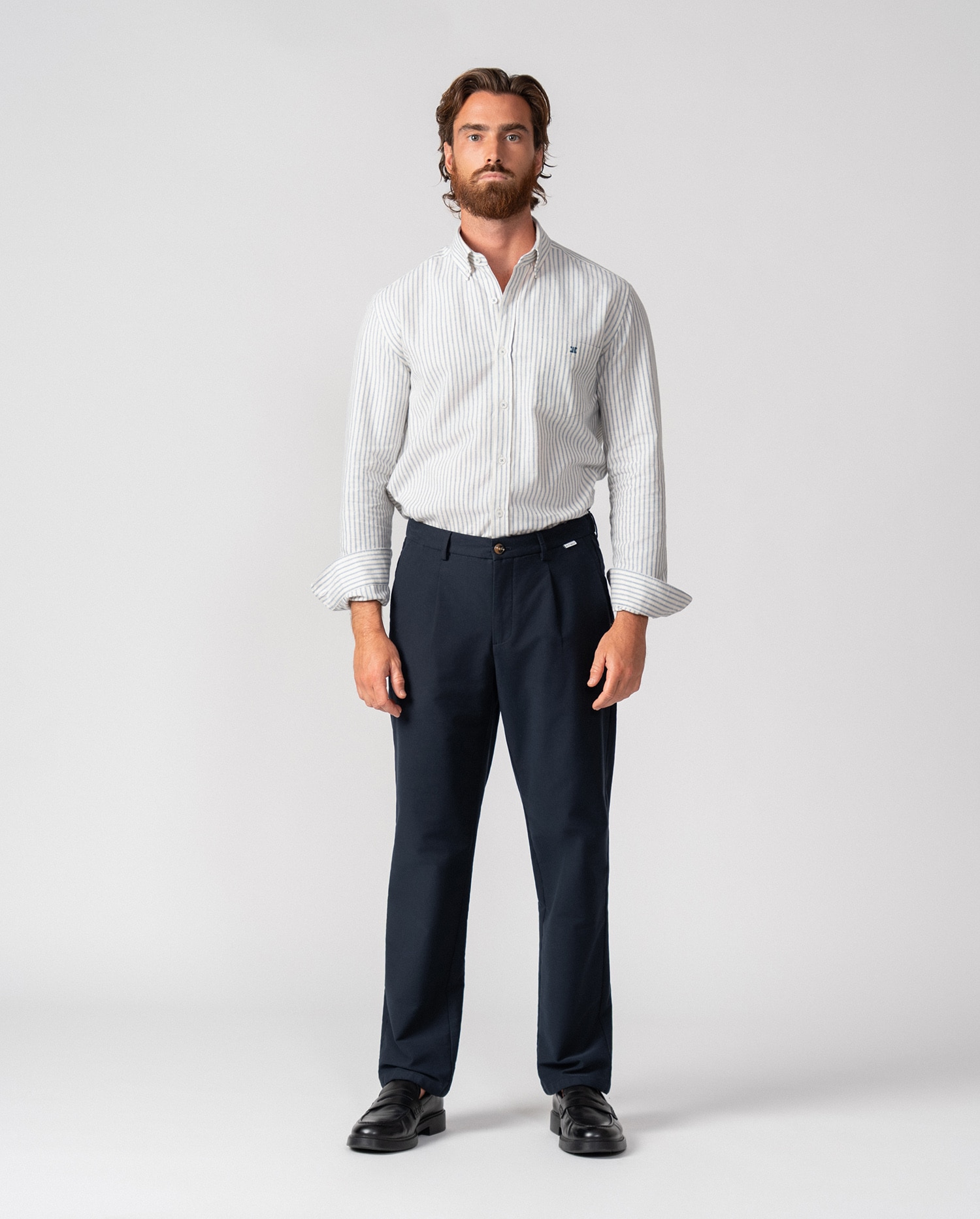 Pantalón de hombre de una pinza con cordón y goma - Etiem - Azul marino Azul marino-1