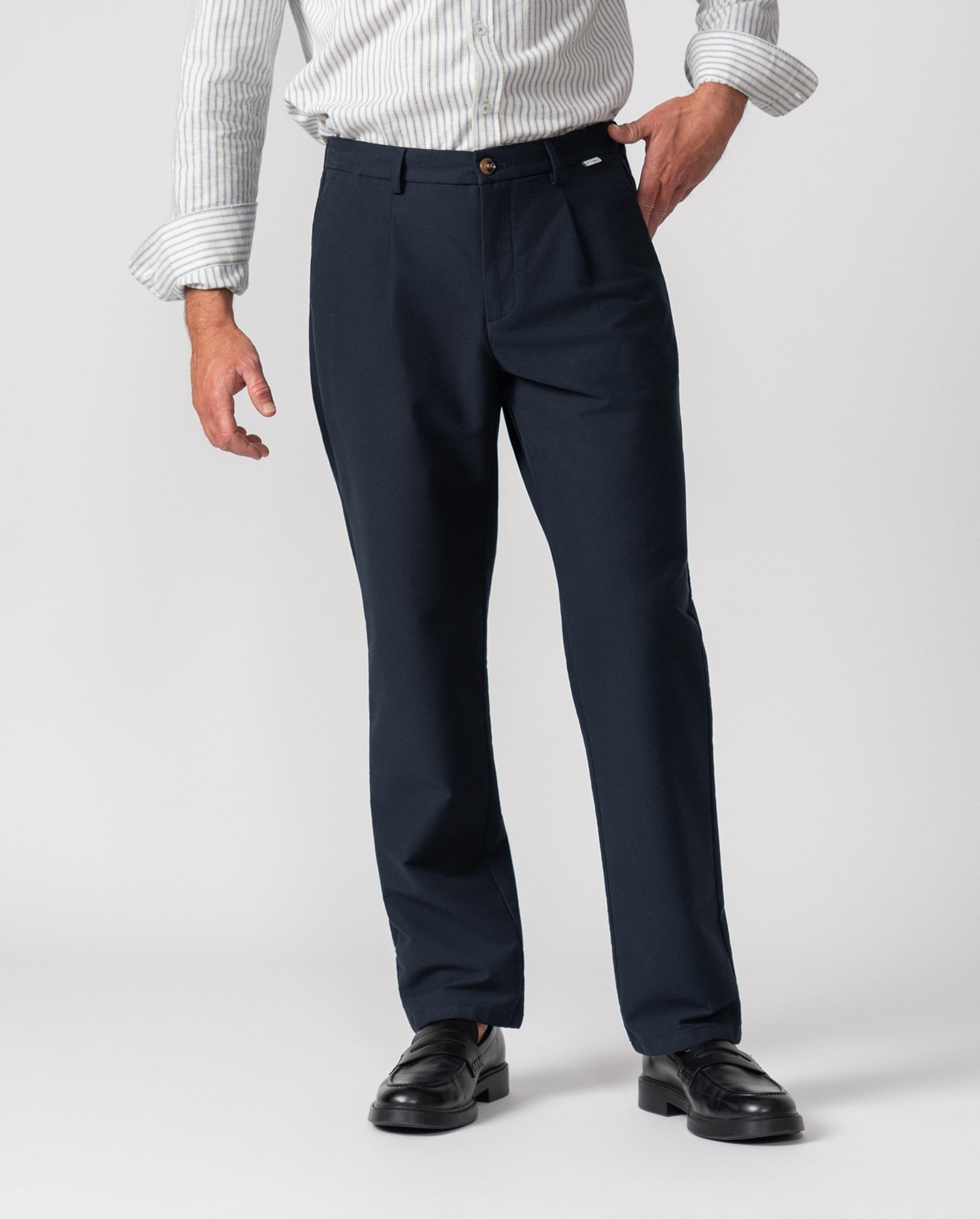 Pantalón de hombre de una pinza con cordón y goma - Etiem - Azul marino Azul marino-2