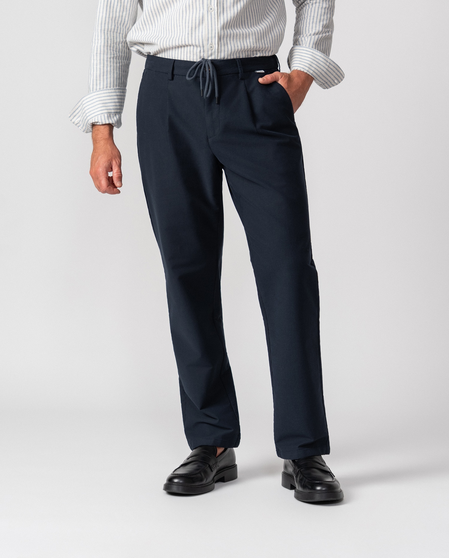 Pantalón de hombre de una pinza con cordón y goma - Etiem - Azul marino Azul marino-4