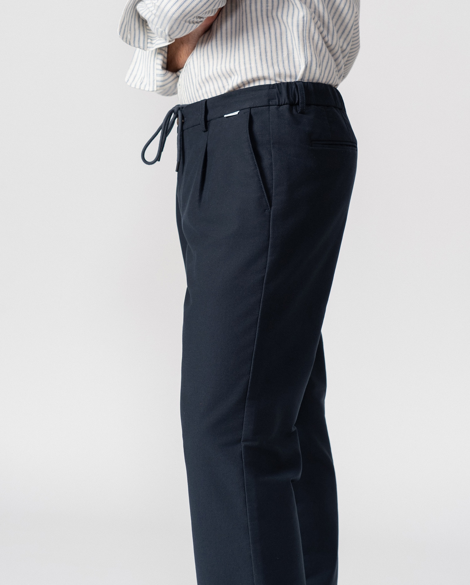 Pantalón de hombre de una pinza con cordón y goma - Etiem - Azul marino Azul marino-5