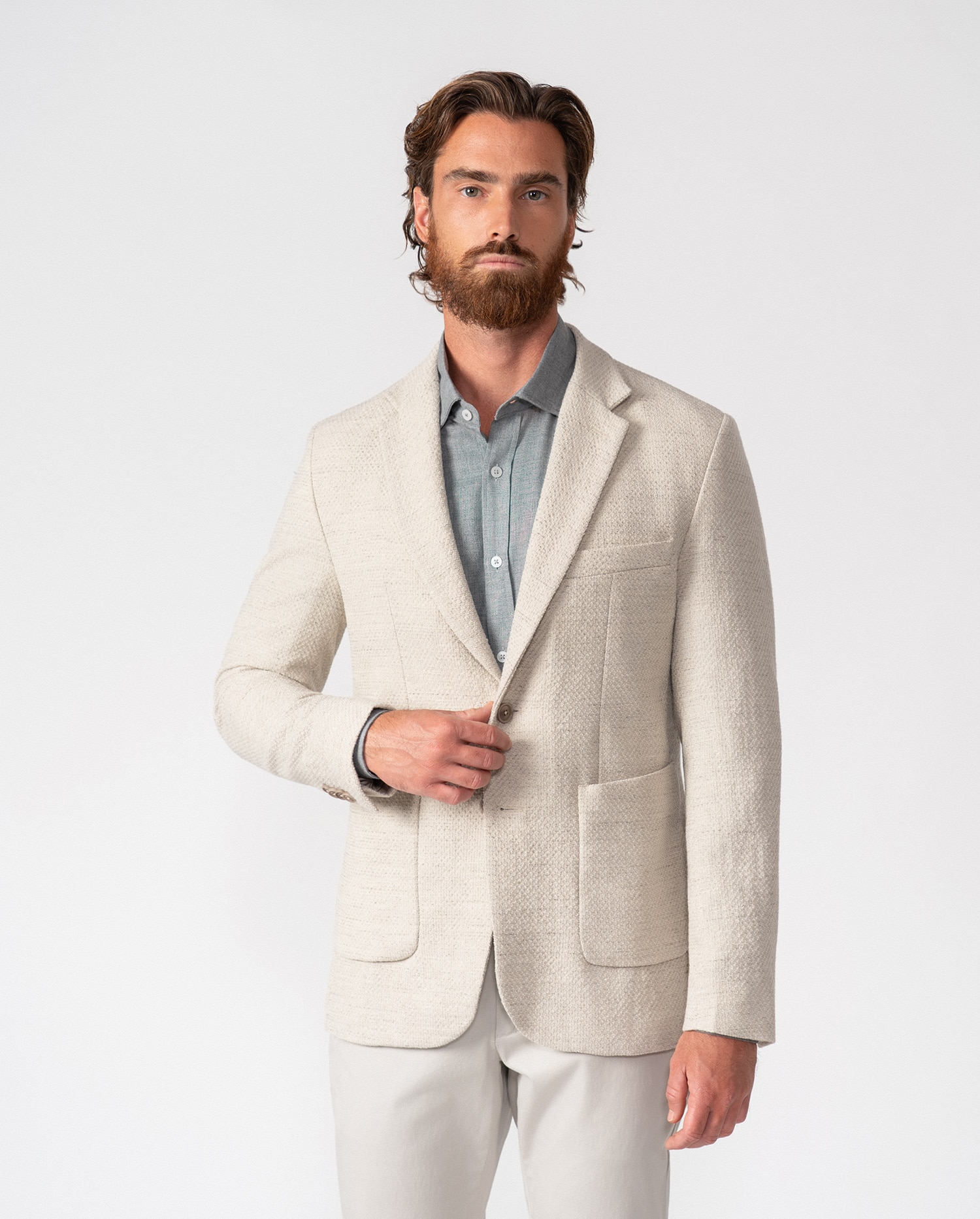 Americana de hombre slim fit sin forro y tipo punto - Etiem - Beige Beige-1