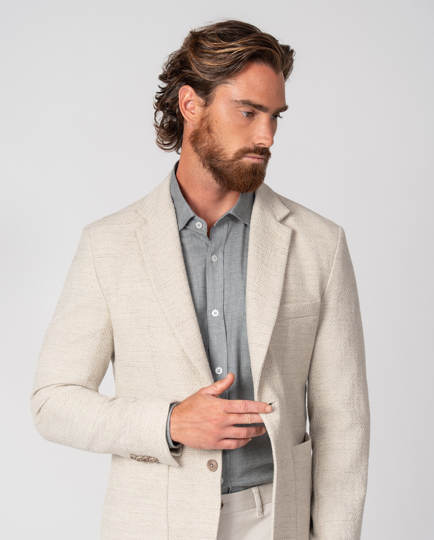 Americana de hombre slim fit sin forro y tipo punto - Etiem - Beige Beige-2