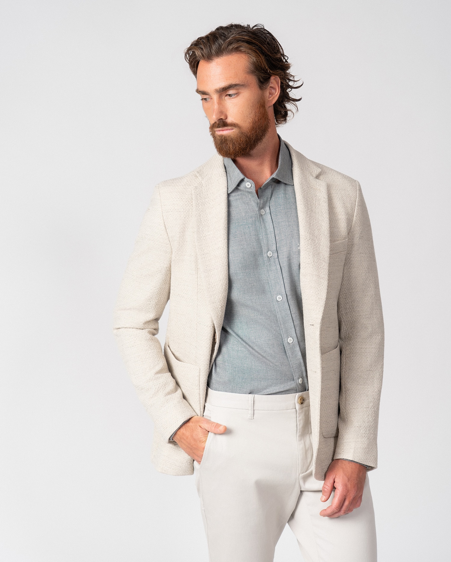 Americana de hombre slim fit sin forro y tipo punto - Etiem - Beige Beige-3