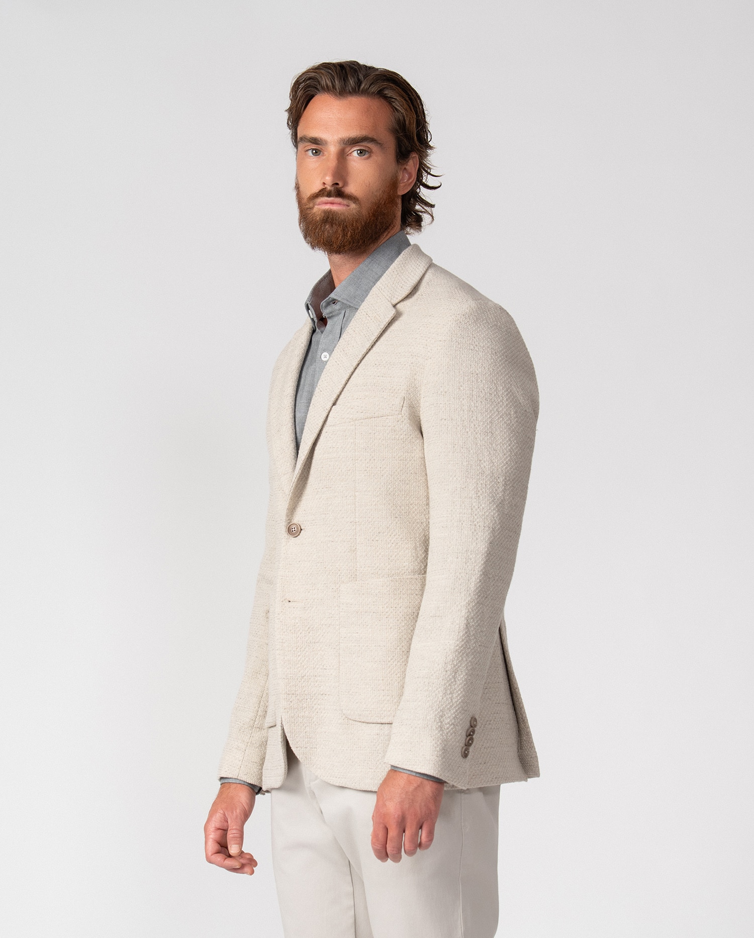 Americana de hombre slim fit sin forro y tipo punto - Etiem - Beige Beige-4