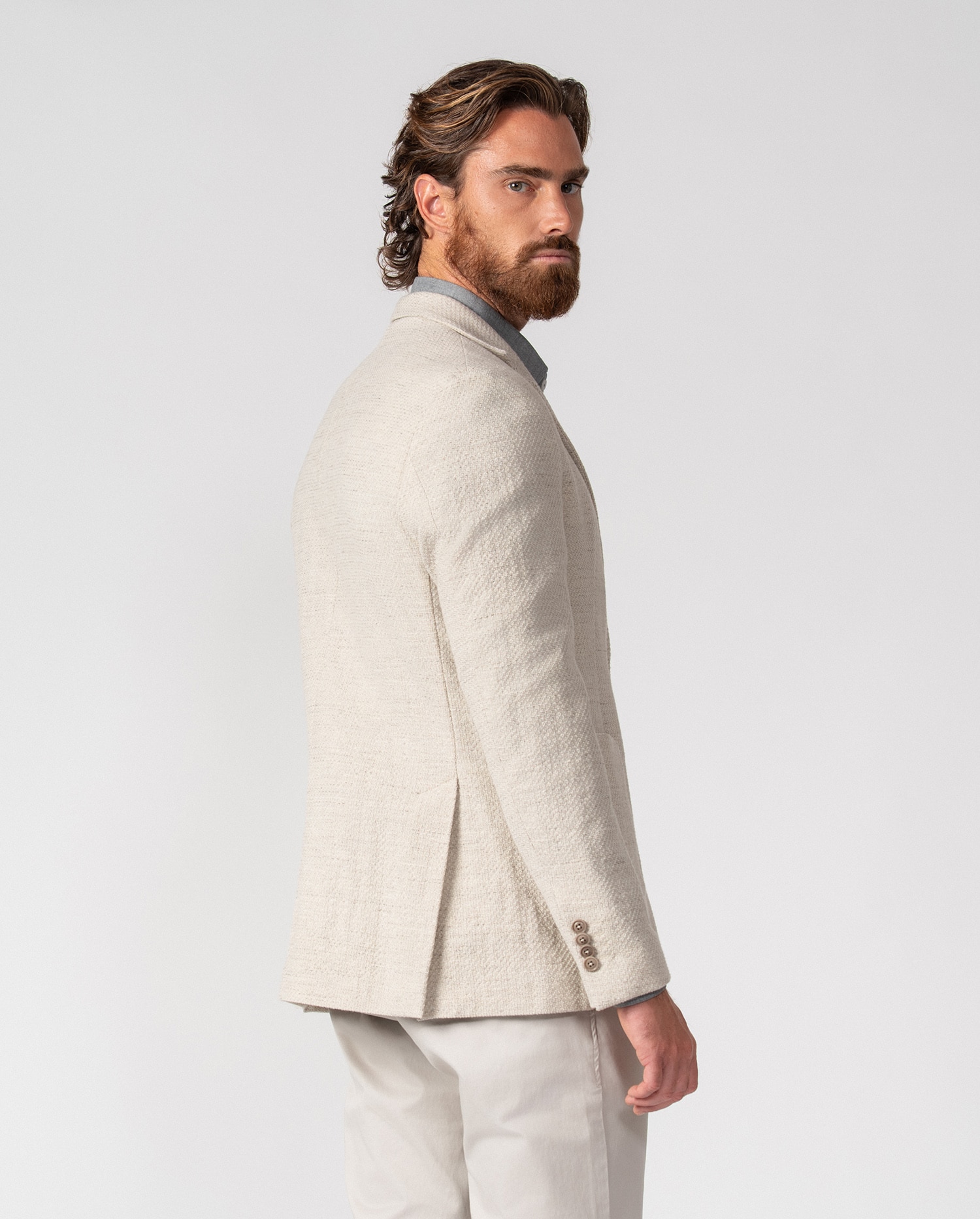 Americana de hombre slim fit sin forro y tipo punto - Etiem - Beige Beige-5