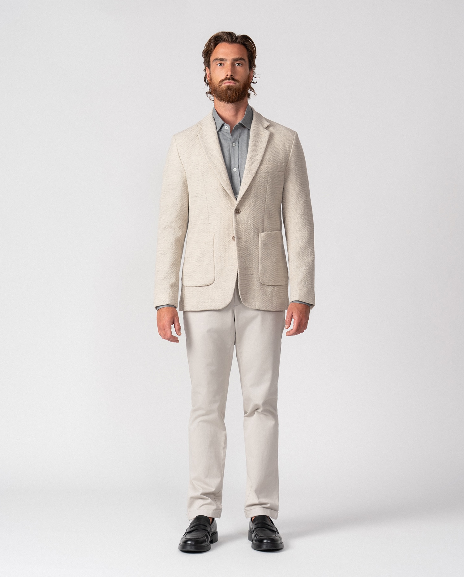 Americana de hombre slim fit sin forro y tipo punto - Etiem - Beige Beige-6