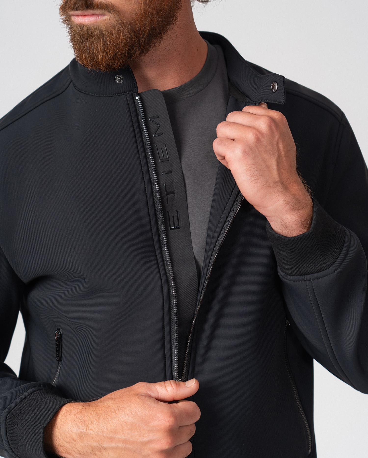 Cazadora de hombre de cuello tira en punto - Etiem - Negro Negro-3