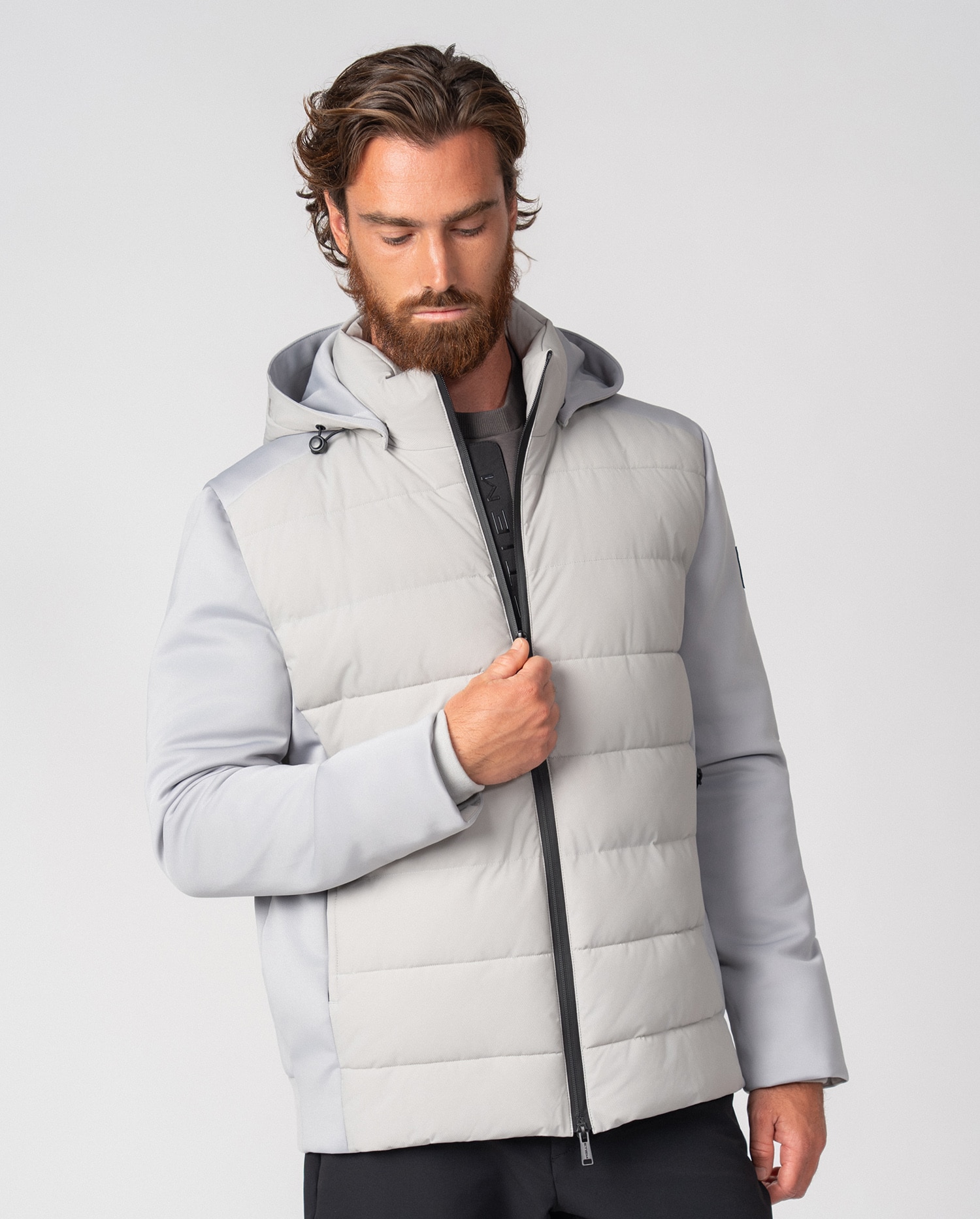 Chaqueta de hombre de tejido técnico y con capucha desmontable - Etiem - Gris claro Gris claro-1