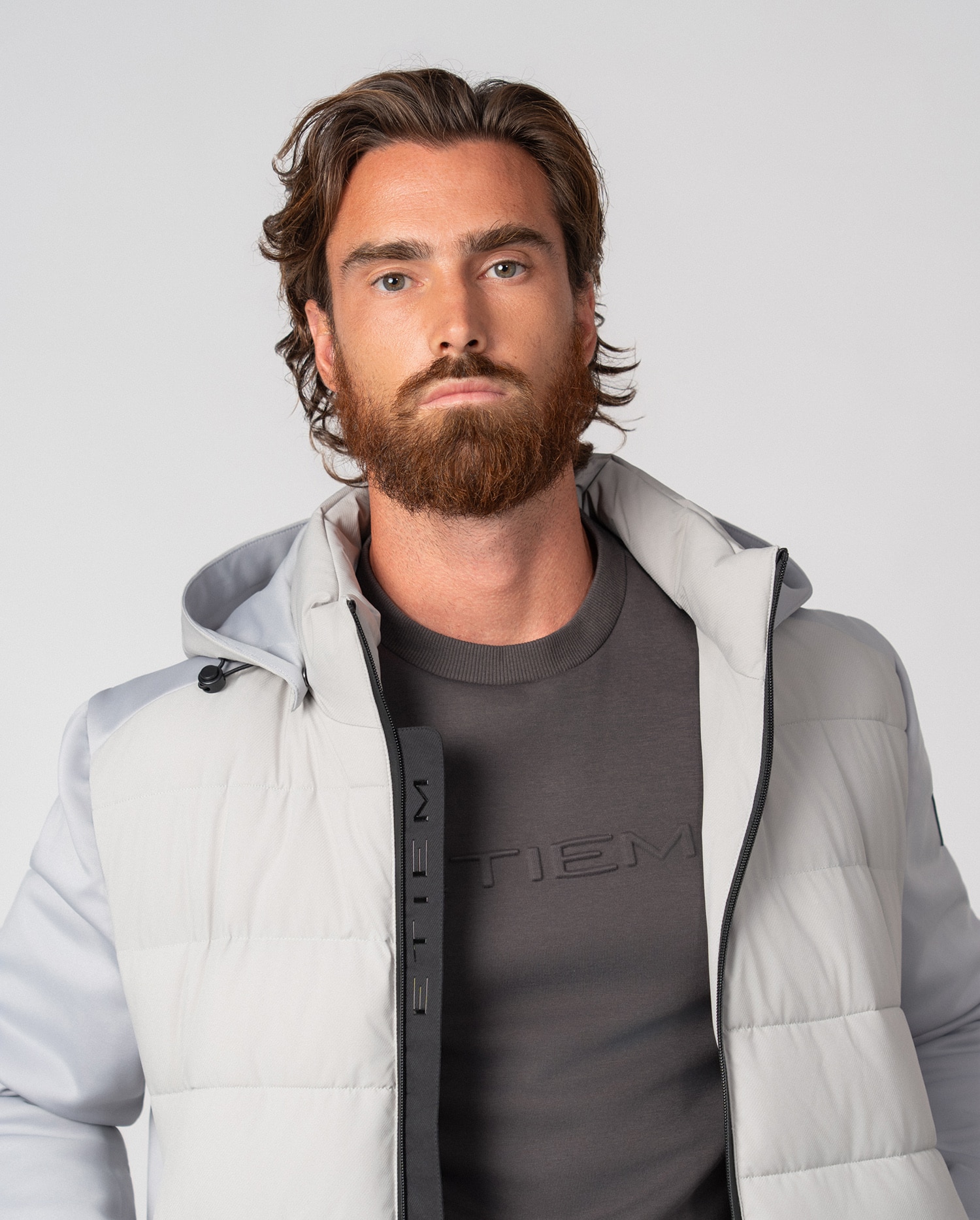 Chaqueta de hombre de tejido técnico y con capucha desmontable - Etiem - Gris claro Gris claro-3