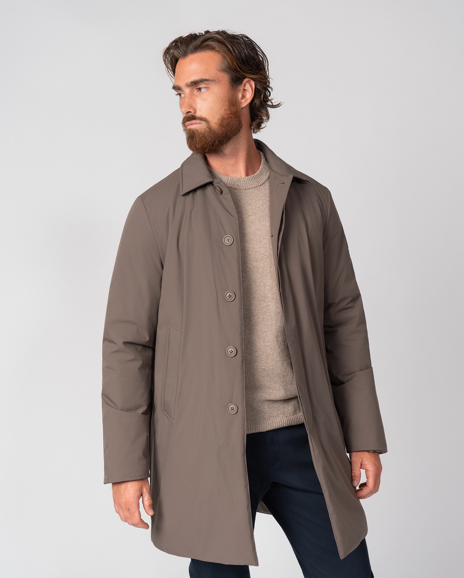 Gabardina de hombre ultraligera con cuello camisero - Etiem - Visón Visón-1