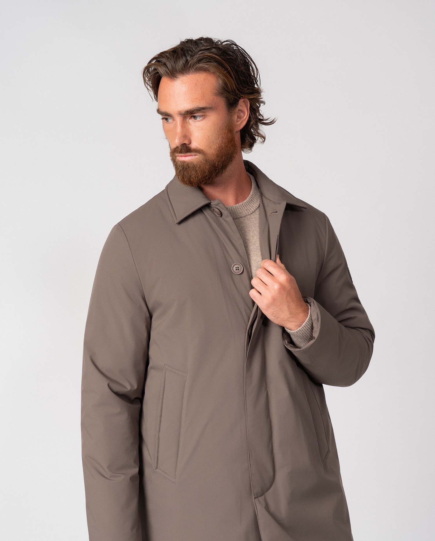 Gabardina de hombre ultraligera con cuello camisero - Etiem - Visón Visón-4