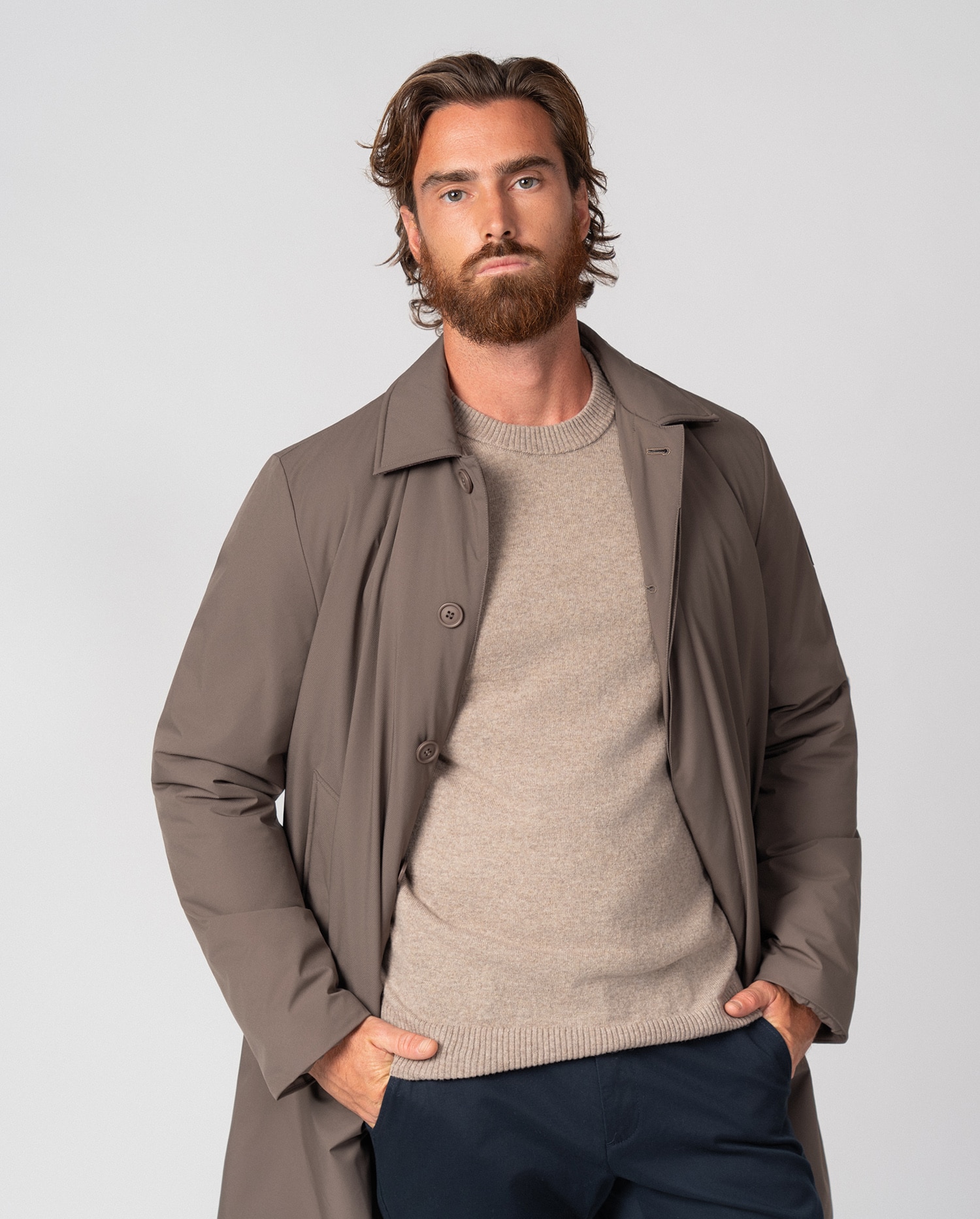 Gabardina de hombre ultraligera con cuello camisero - Etiem - Visón Visón-5