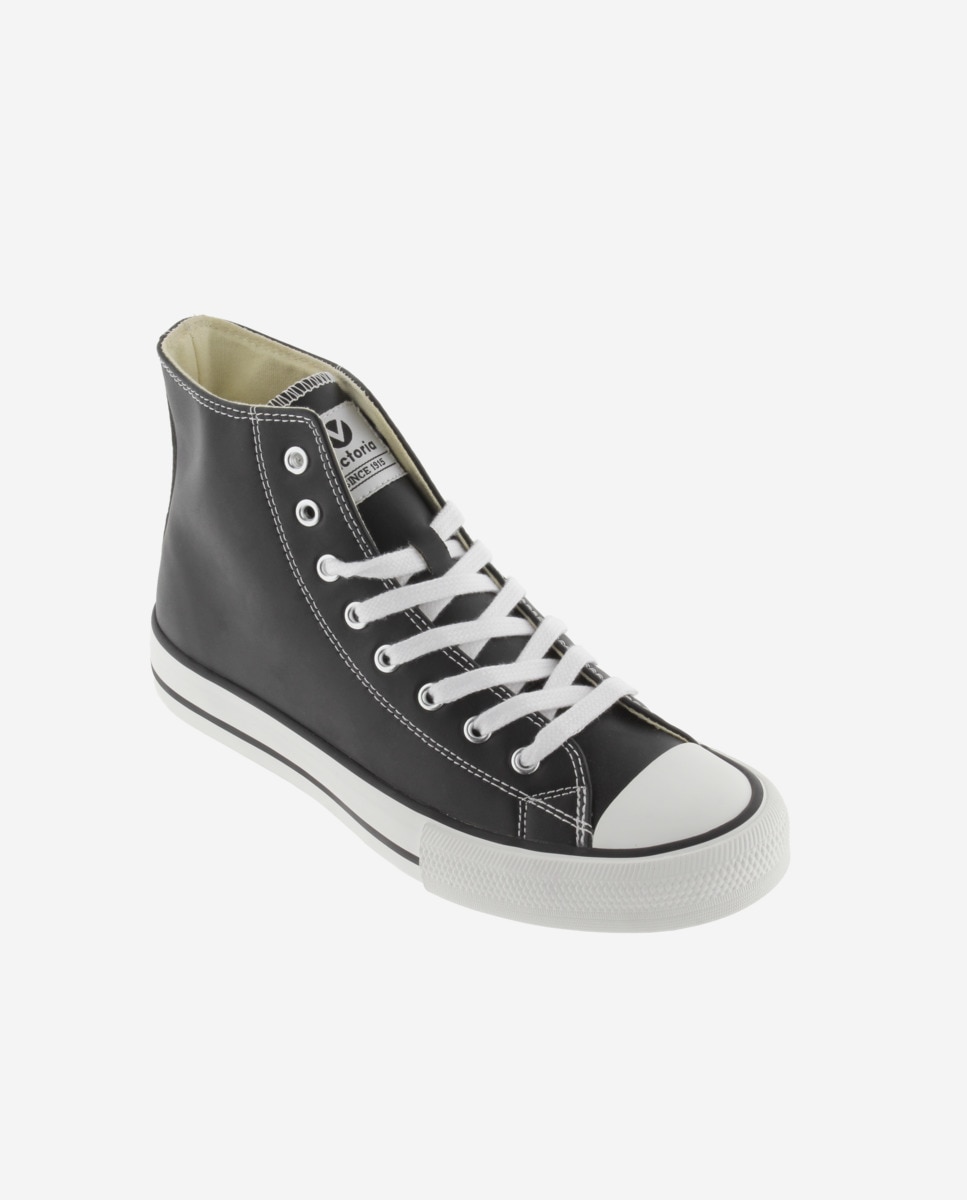 Zapatillas altas de mujer con cordones blancos - Victoria - Negro Negro-3