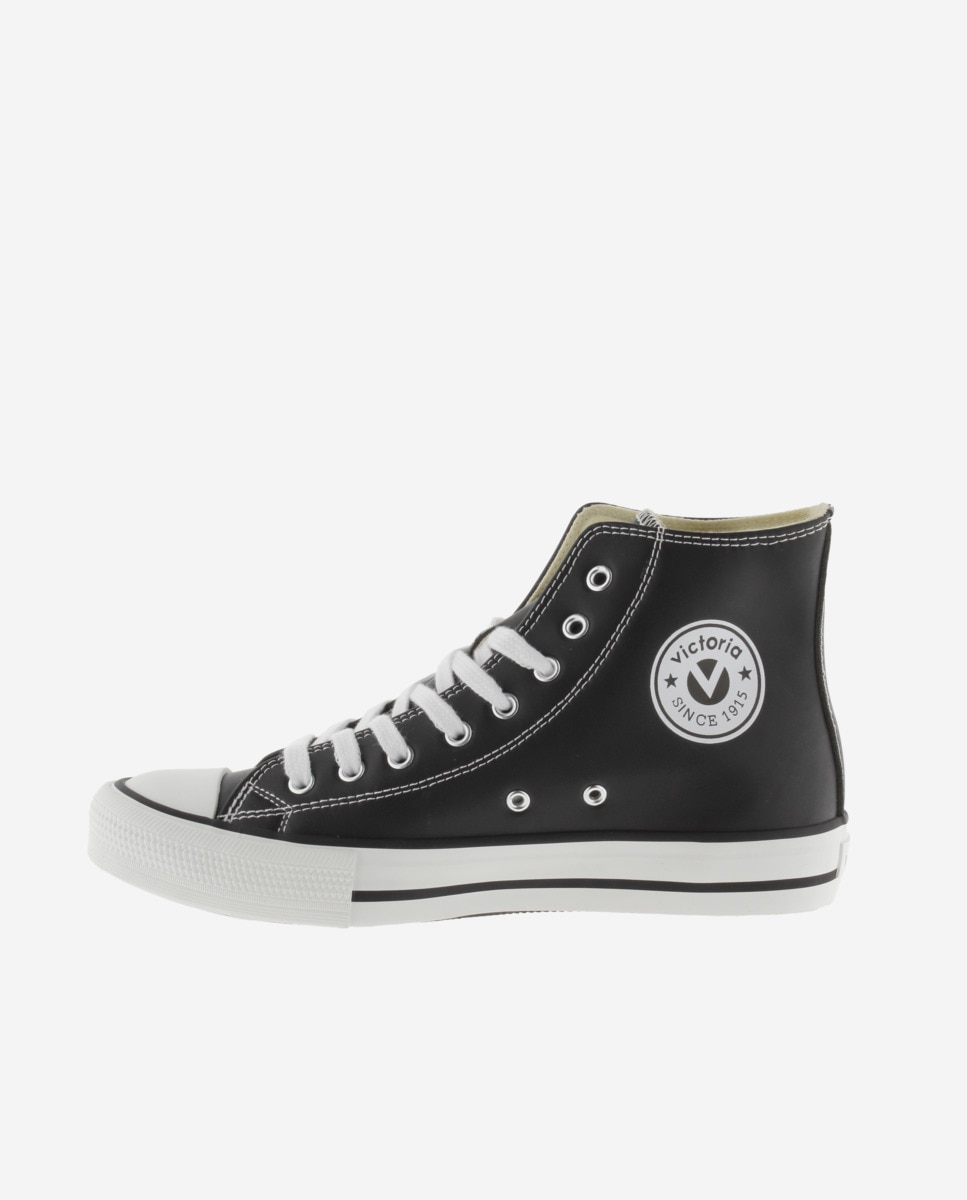 Zapatillas altas de mujer con cordones blancos - Victoria - Negro Negro-2