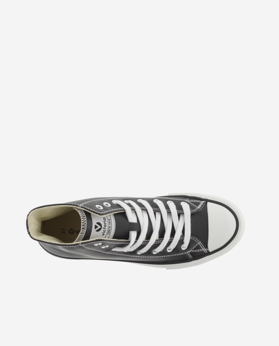 Zapatillas altas de mujer con cordones blancos - Victoria - Negro Negro-4