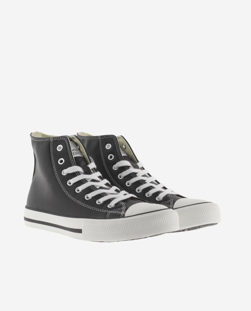 Zapatillas altas de mujer con cordones blancos - Victoria - Negro Negro-5