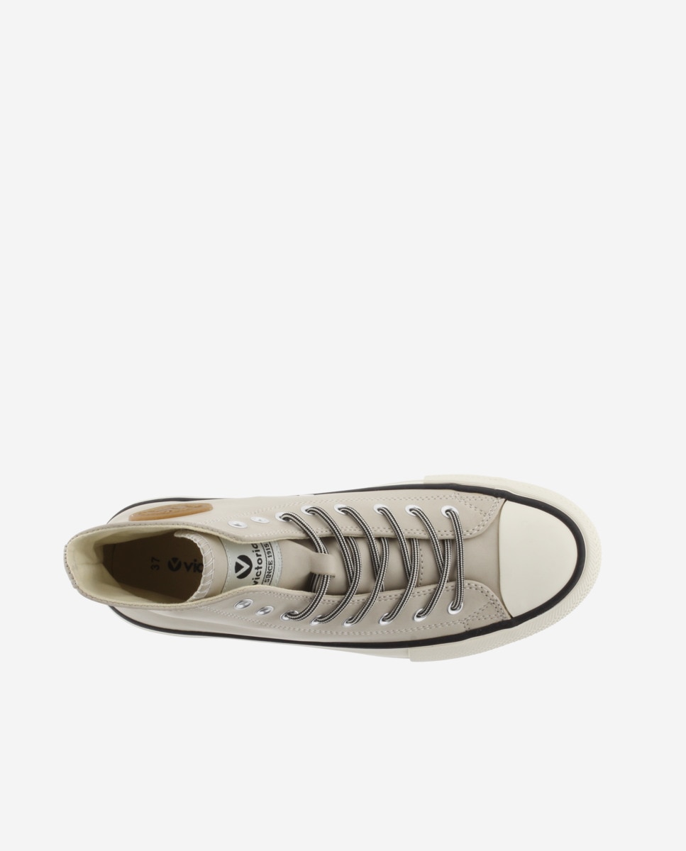 Zapatillas altas de mujer con sello retro y suela doble en sierra - Victoria - Beige Beige-4