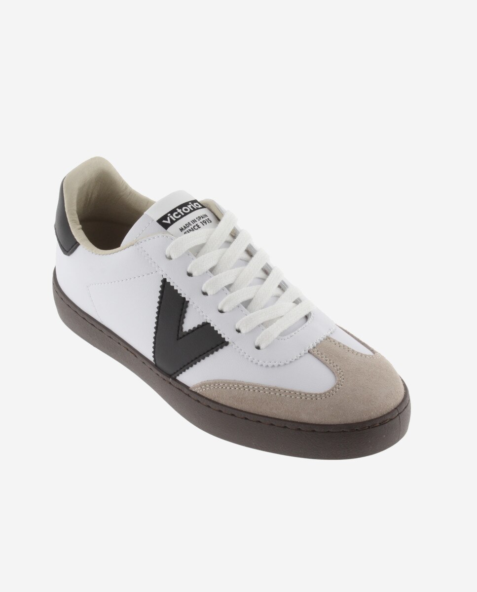Zapatillas deportivas unisex con piezas en contraste y suela marrón chocolate - Victoria - Blanco Blanco-3