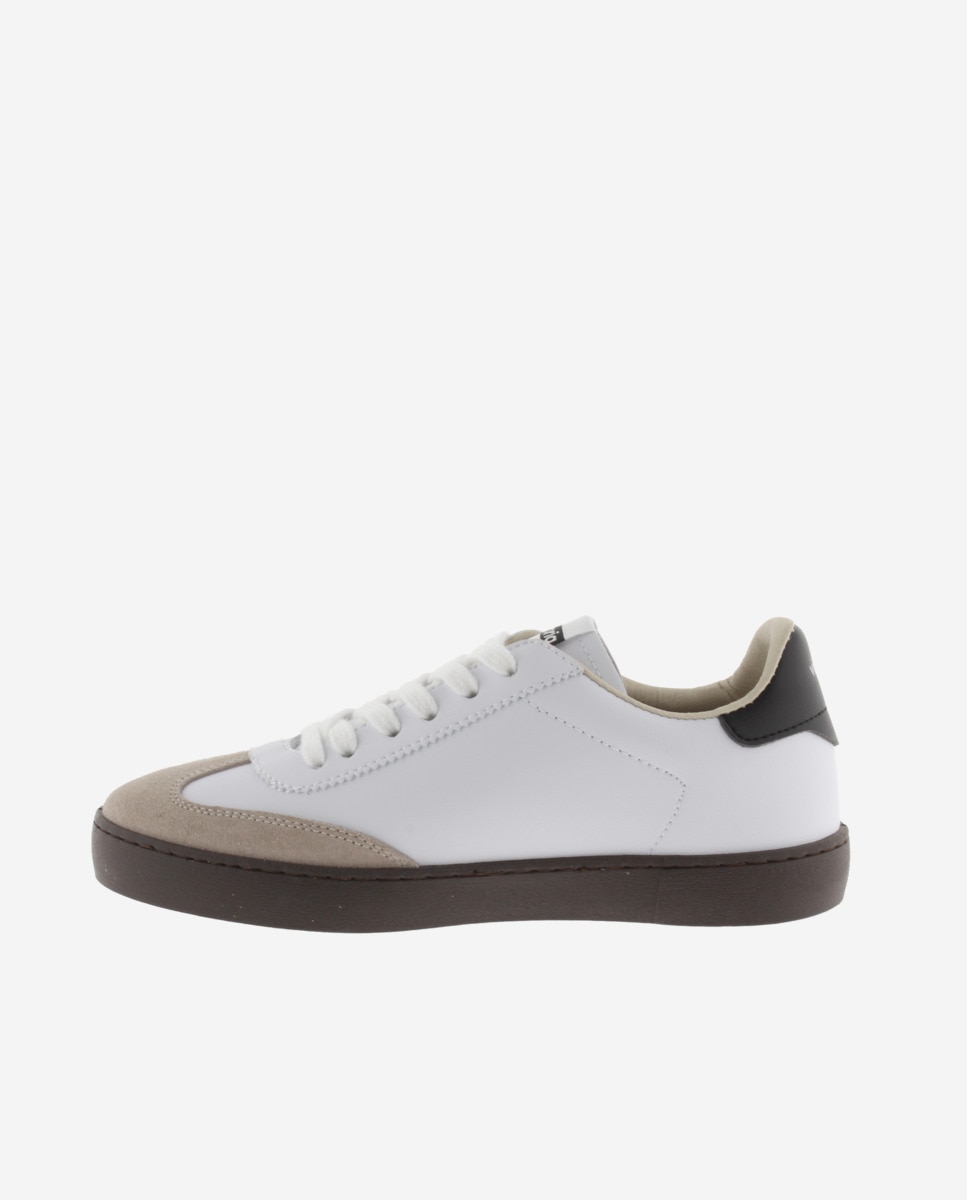 Zapatillas deportivas unisex con piezas en contraste y suela marrón chocolate - Victoria - Blanco Blanco-2